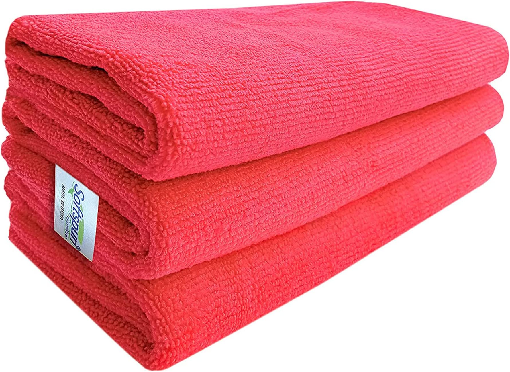 SOFTSPUN Microfiber Cloth (3pcs - 40x60cms -340GSM) Red, Super Soft Absorbent Cleaning Towels Cleans & Polishes Everything in Your Home.