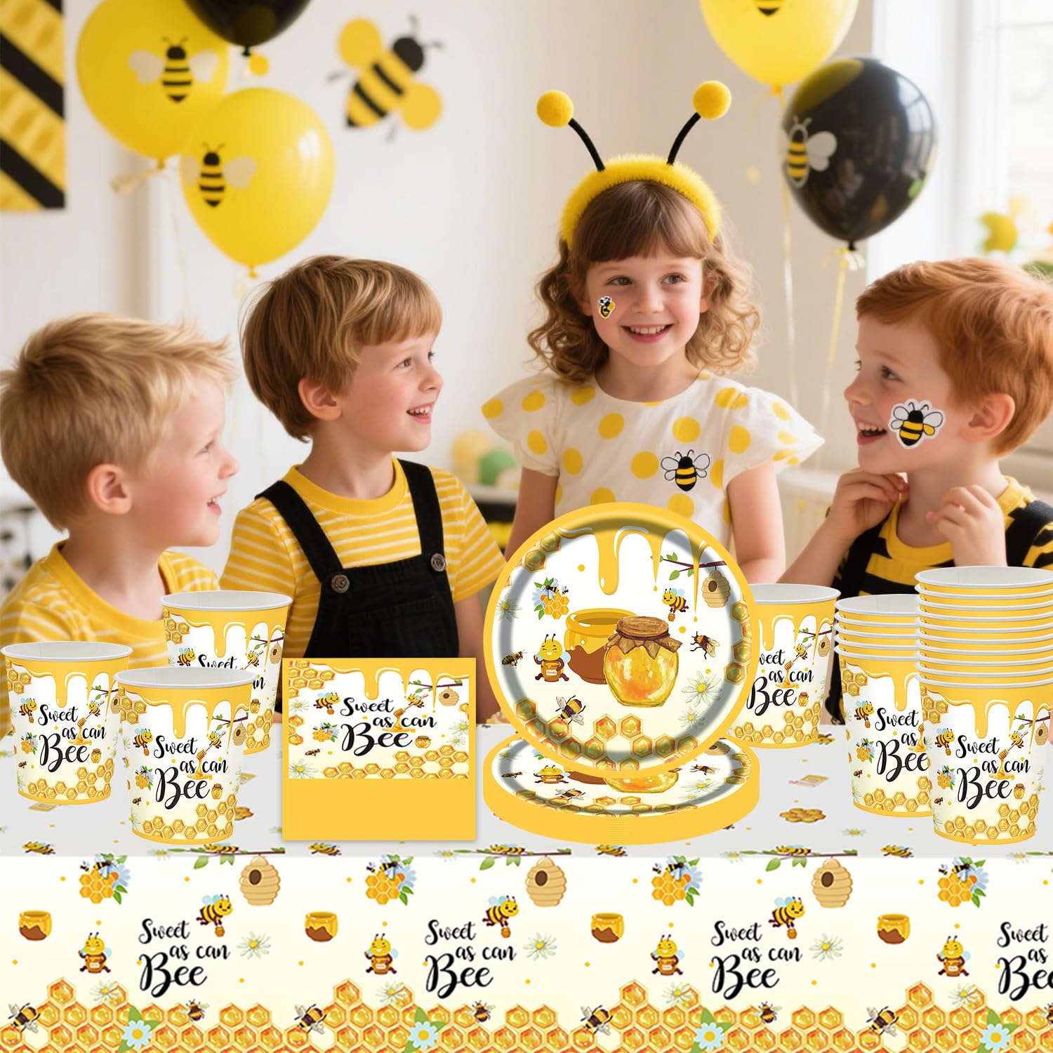 Set di stoviglie per feste di ape, 61 pezzi, decorazioni per feste di compleanno, piatti di carta, asciugamani di carta, tovaglie, primavera, pic-nic a tema stoviglie, battesimo di un bambino