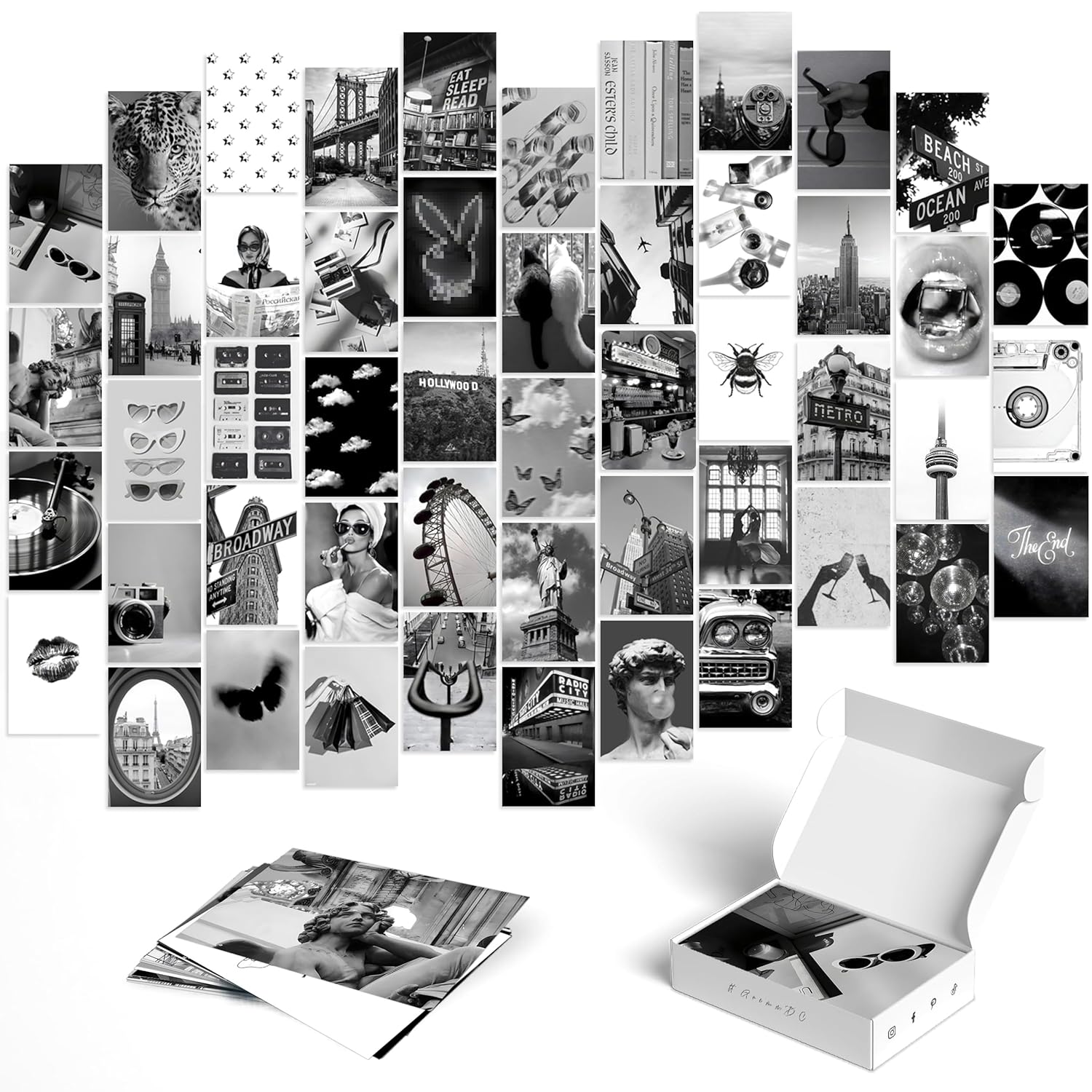 Black and White Wall Collage Kit Black And White Aesthetic Wall Collage
