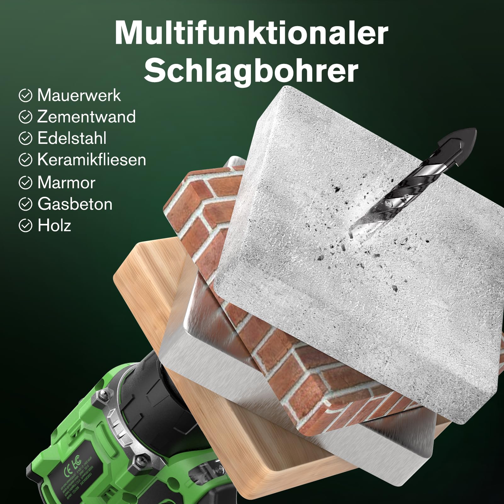 Ginour 21V Bürstenlos Akku Schlagbohrschrauber Set, 50 Nm, 2x2Ah Akku, kompatibel mit Makita 18V Akku & Ladegerät, 2-Gang, 23+3 Stufen, 47-tlg. Zubehör & Koffer, LED, 10mm Bohrmaschine & Akkuschrauber