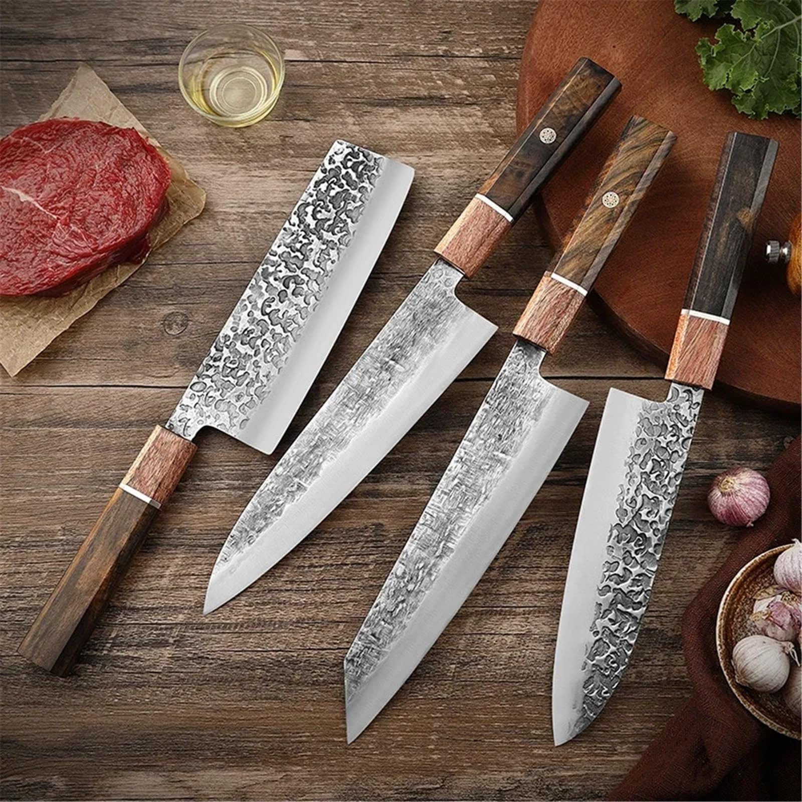 Coltello da cucina Coltelli giapponesi Santoku Coltello da cuoco forgiato Coltello da sushi for sbucciare il salmone Coltello da cucina for filetti di pesce Yanagiba(4pcs)
