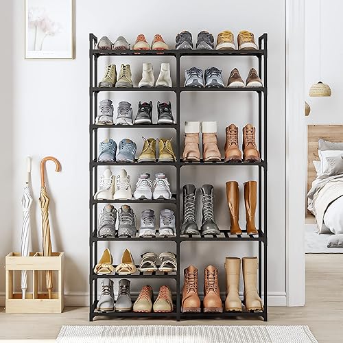 Bambooster Zapatero apilable de bambú de 8 niveles organizador de almacenamiento para zapatos estante para armario entrada y pasillo negro