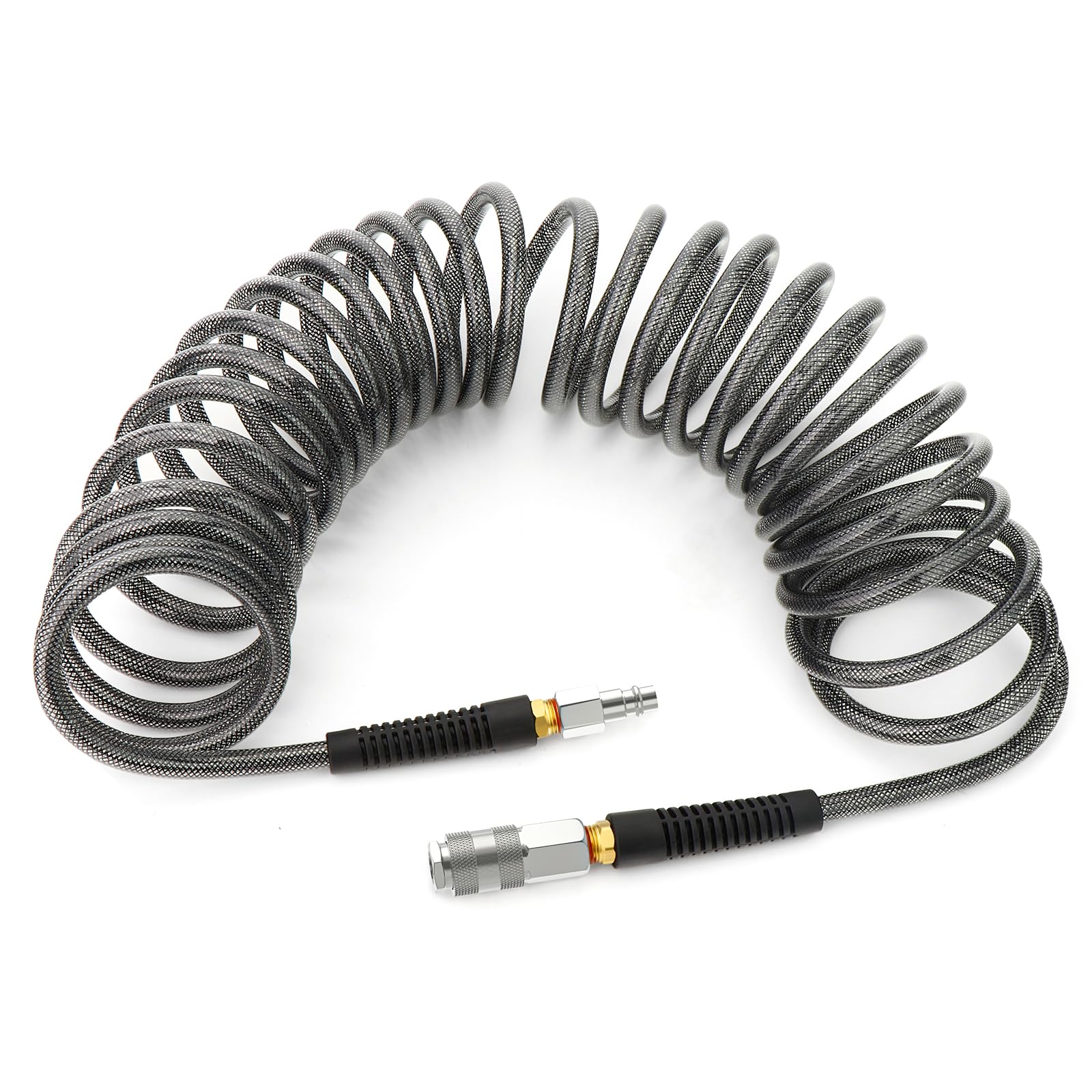 TAILONZ PNEUMATIC 1/4" x 7.5M Black Reinforced Polyurethane Recoil Air Hose with Bend Restrictor