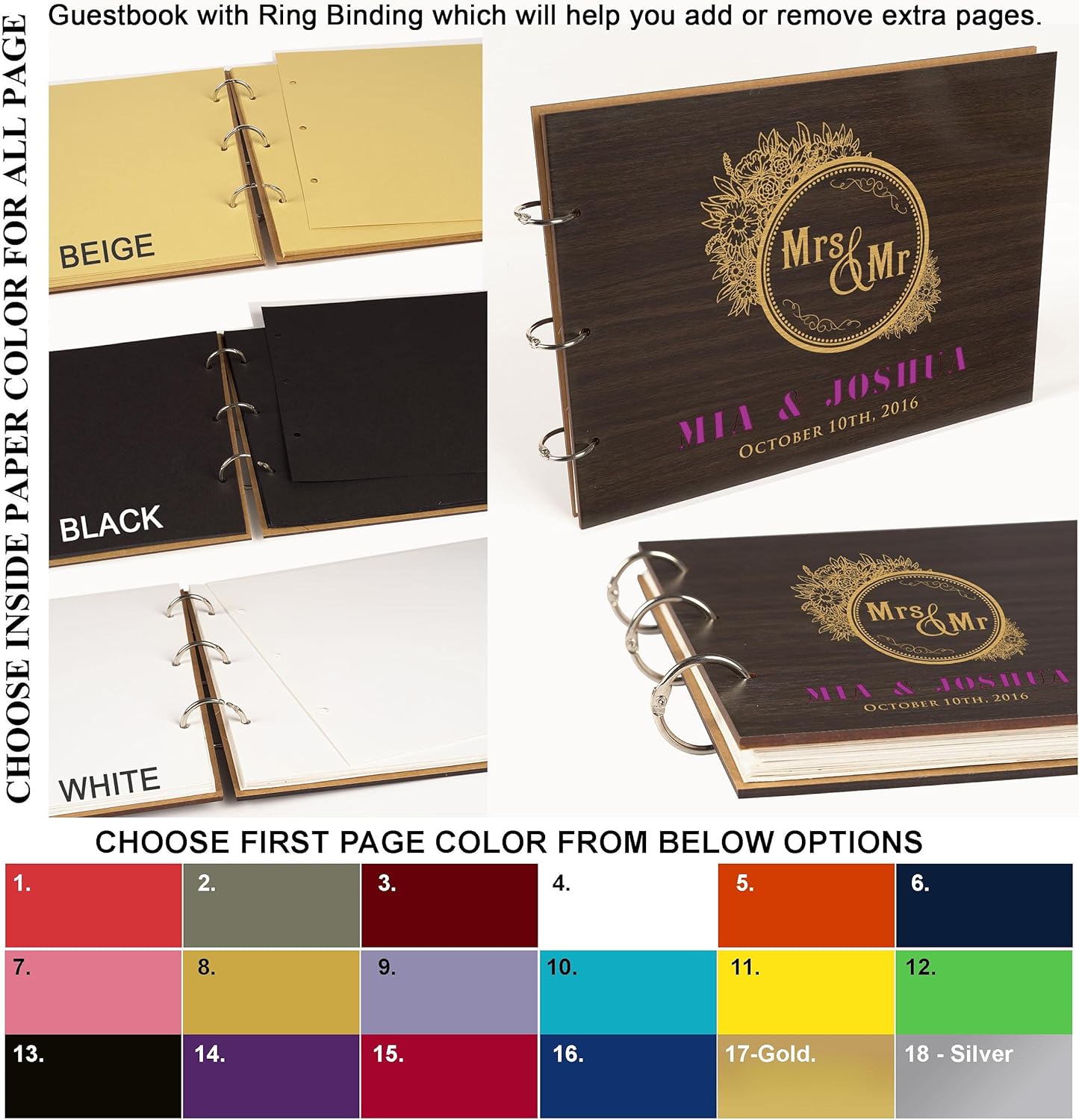 Darling Souvenir Personalized Engraved Laser Cut Wedding Guest Book Wooden Cover Sign-in Book Registry Guestbook Scrapbook-5N