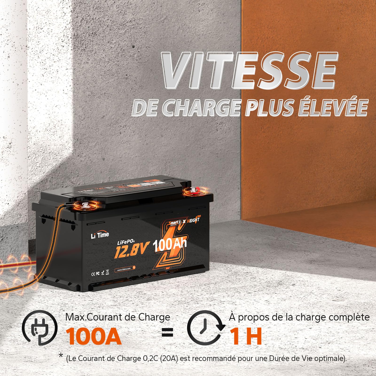 LiTime Batterie Lithium LiFePO4 12V 100Ah H190 avec Bluetooth pour Sièges de Camping-Car Européens: DIN H8 L5, 4000-15000 Cycles Profonds, Énergie 1280Wh, Parfait pour Caravane RVs, Fourgons
