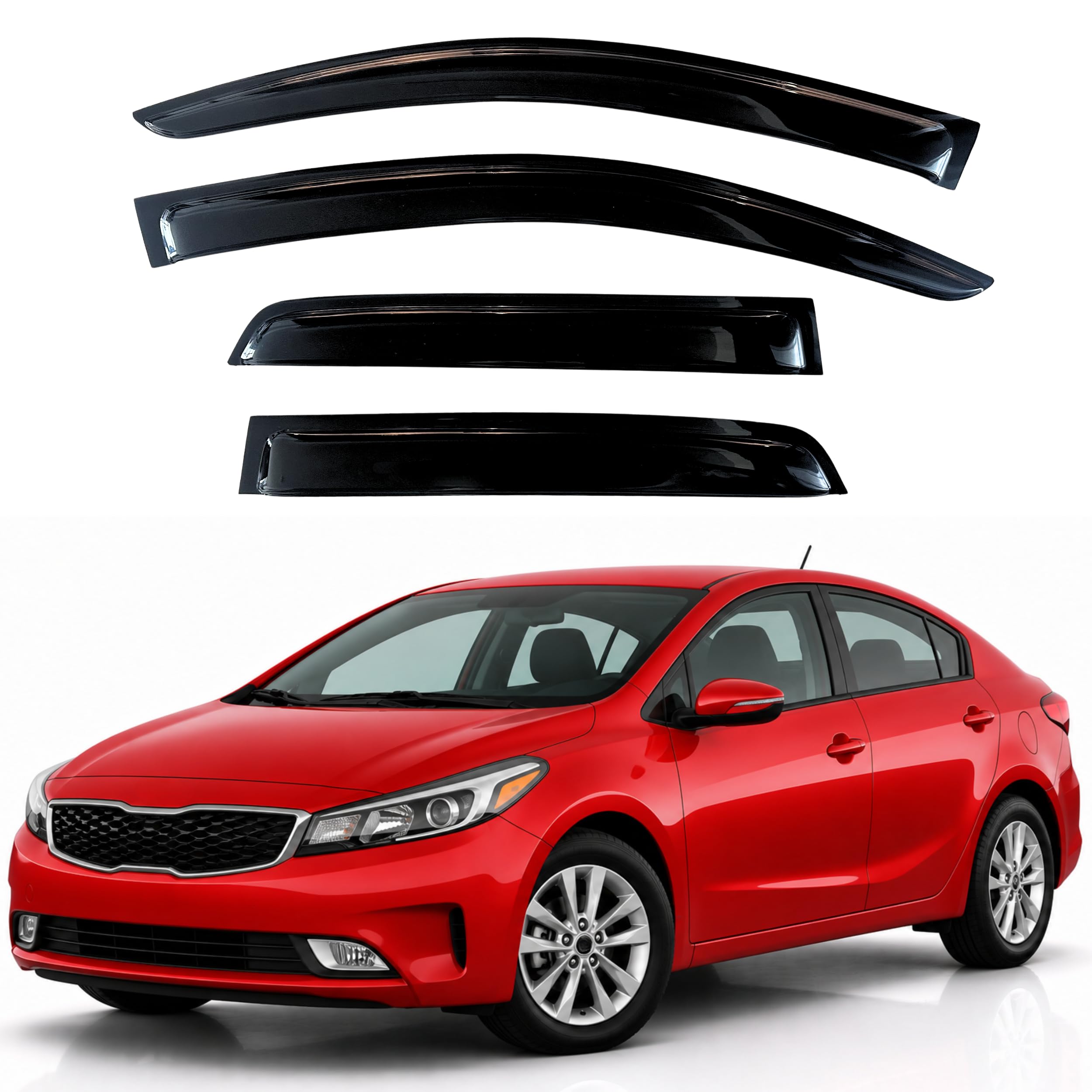 KPY Rain Guards Fit for 2014–2018 Kia Forte Sedan, Out-Channel Window Visors Vent Wind Deflectors 4PC, Car Accessories for 14–18 Forte (Sedan Only)