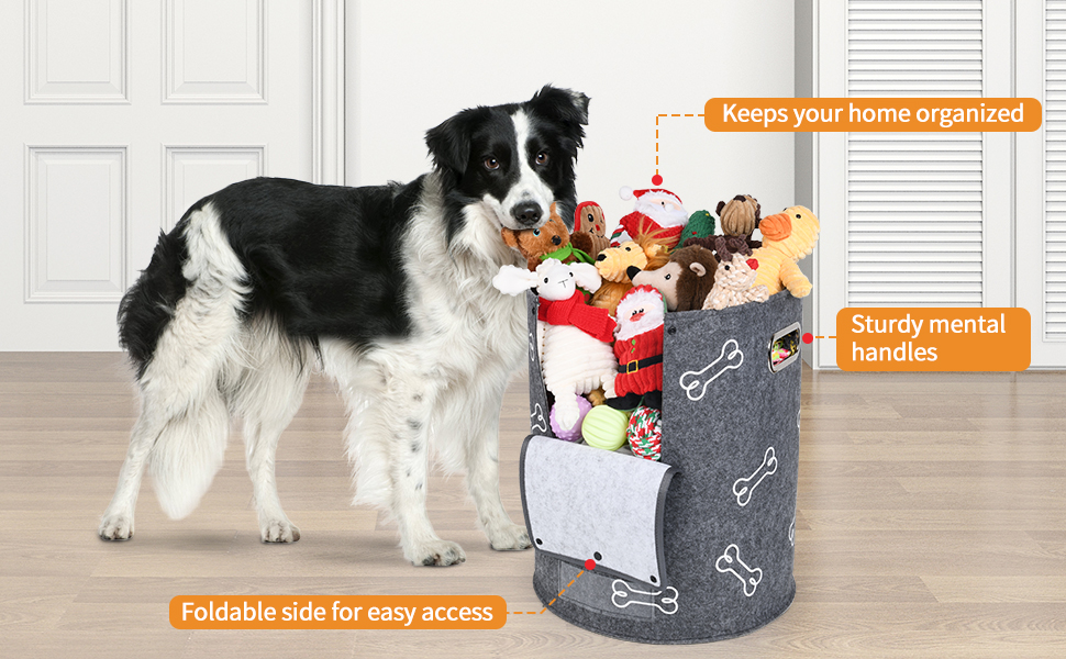 Large Dog Toy Bin with Handle- Round Dog Toy Storage Bin, Dog Toy Baskets Chest Organizer for Pet Supplies, Pet Toy… - Image 7