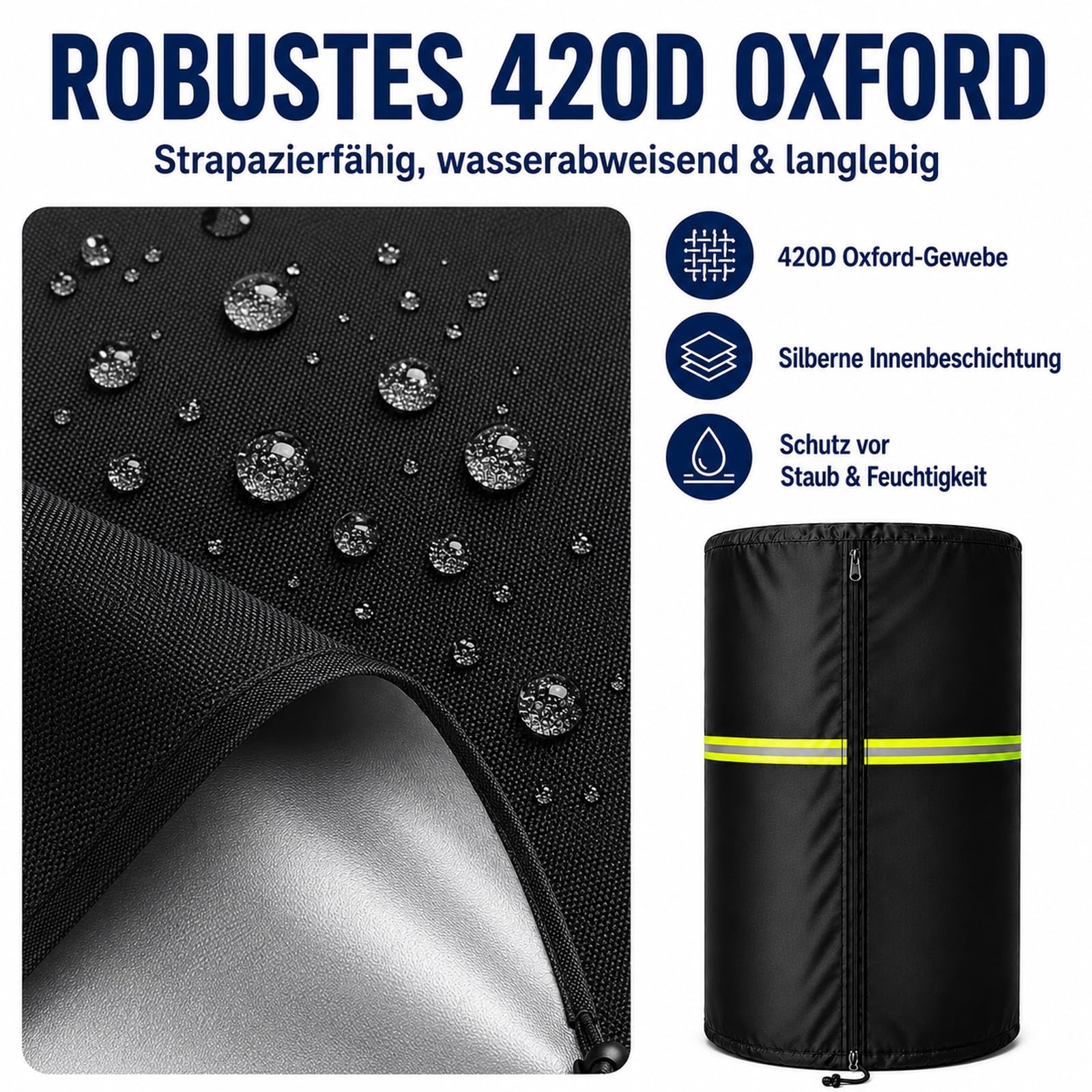 Reifenabdeckung für 4 Reifen Ø84 x H120 cm – 420D Oxford Reifenschutzhülle mit Reißverschluss & Kordelzug, wetterfeste Reifenhülle für Sommer- & Winterreifen, Felgenbaum & Reifenstapel