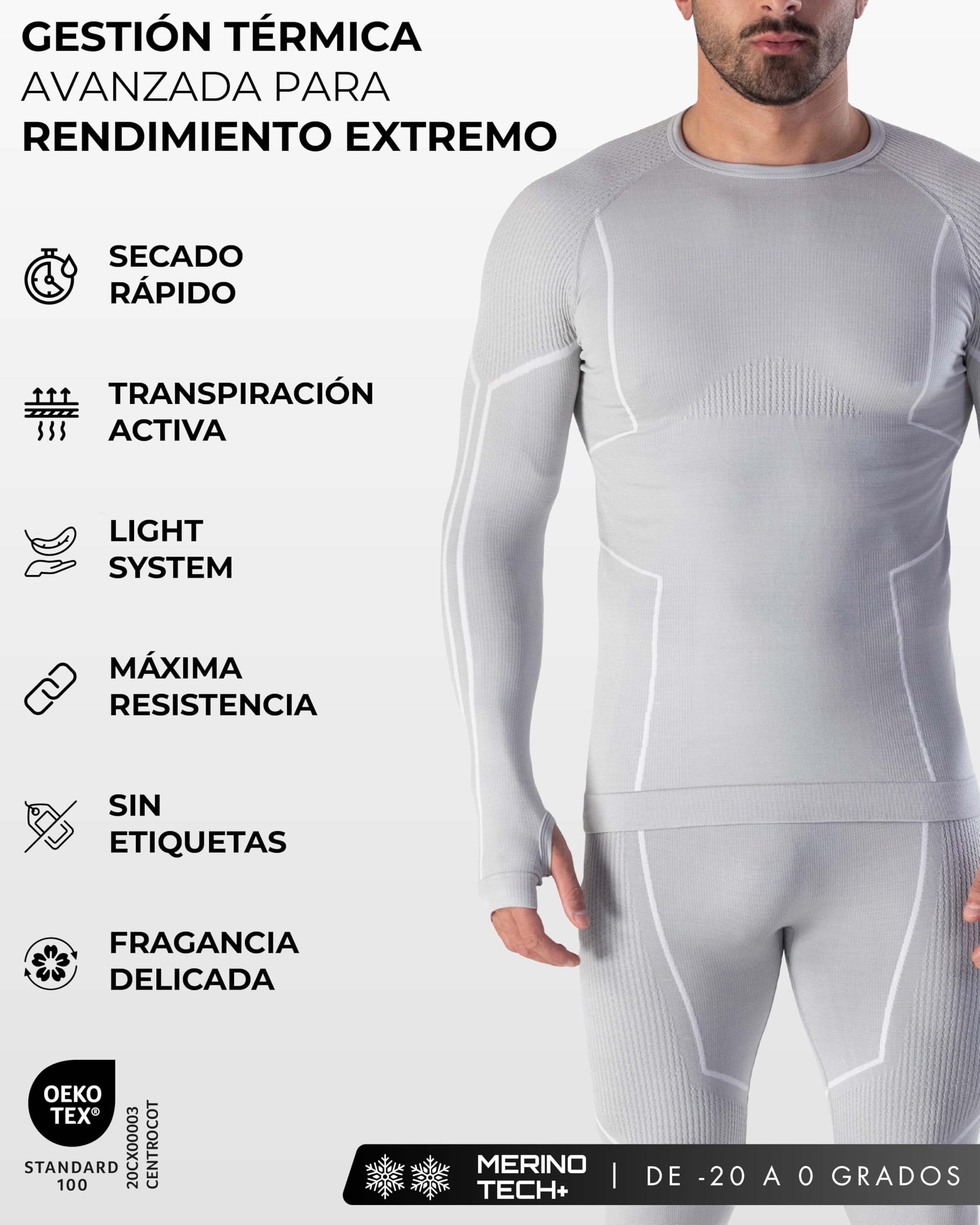 Risalti Camiseta térmica de hombre de manga larga Merino Tech – Camisetas térmicas para hombre de compresión de lana merino, ropa interior térmica para hombre de invierno, térmica, sin costuras –