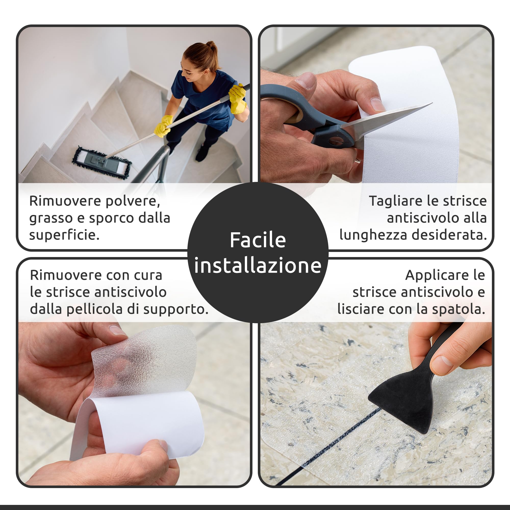 ECENCE 16 Adesivi per gradini antiscivolo Tappeti per scale autoadesivi per gradini strisce antiscivolo per scale interne trasparenti Contro lo scivolamento - 60x10cm