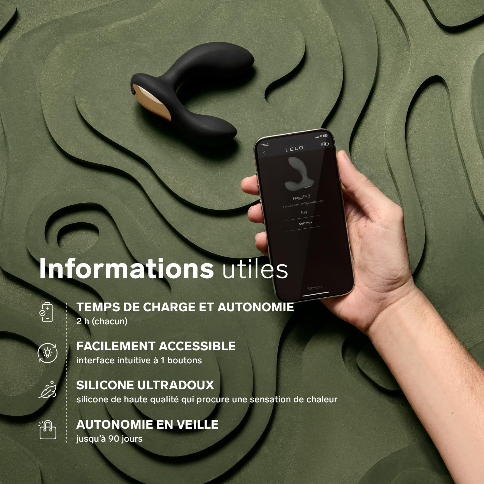 LELO HUGO 2 Vibromasseur Prostatique avec Appli via Bluetooth et 10 Modes de Plaisir, Plug Anal Sex Toys, Black