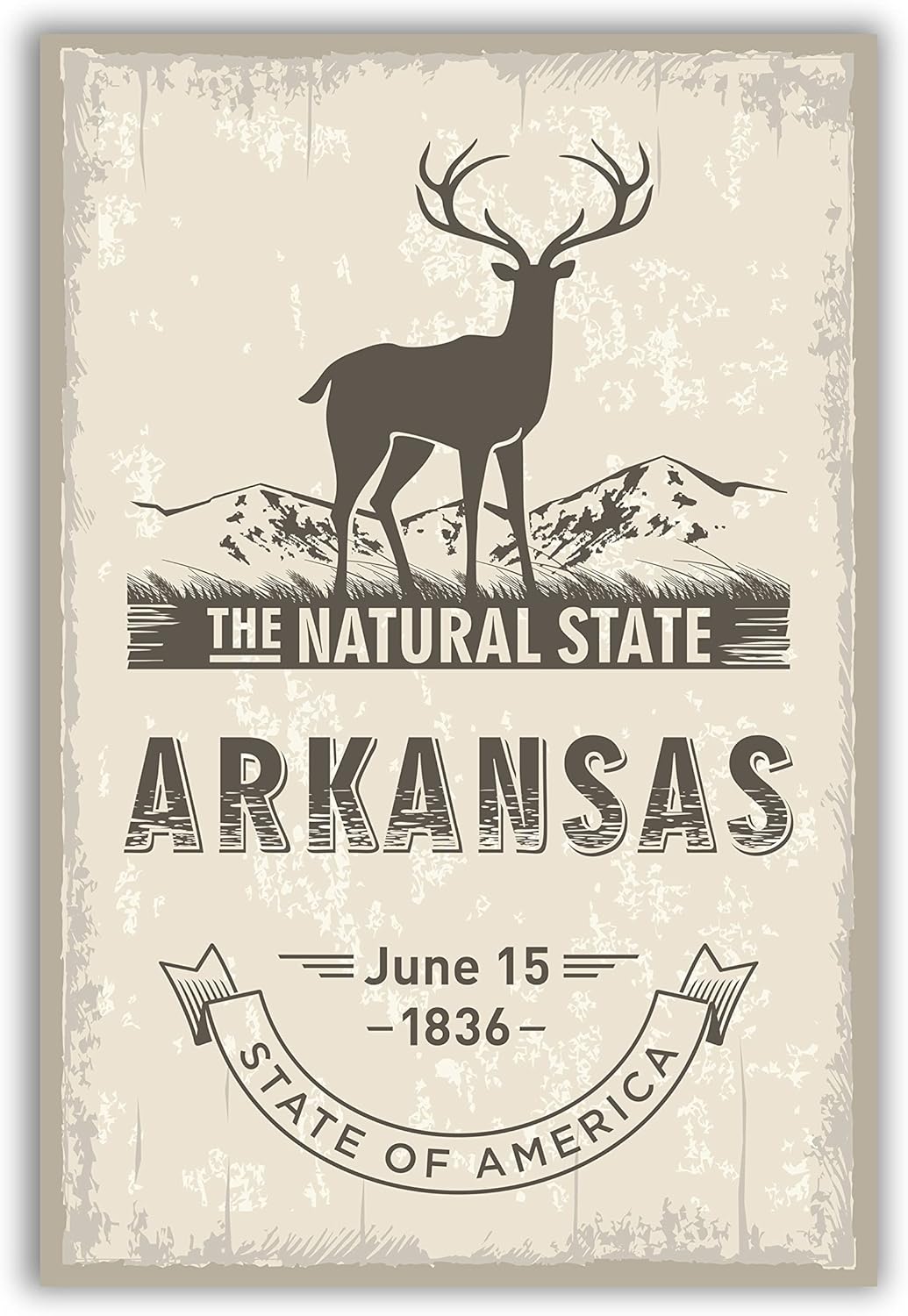 Arkansas State Emblem and Symbol Poster - Retro Travel Art, Home and Office Wall Art - 18x24 Inches
