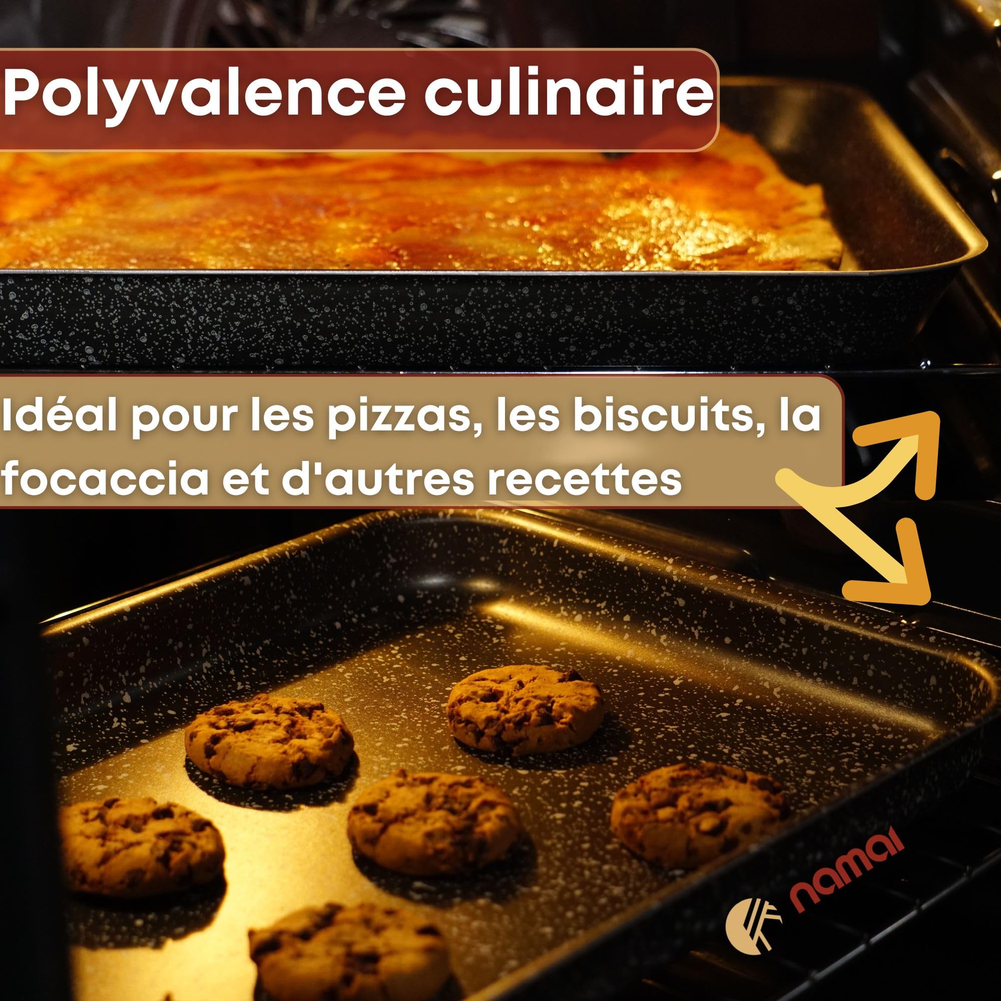 NAMAI - Plat Rectangulaire four - 40CM x 28CM - Antiadhésif - Aluminium - Plaque Pizza - Grand Plat - Plaque à Pâtisserie Pour four (40 x 28 CM)