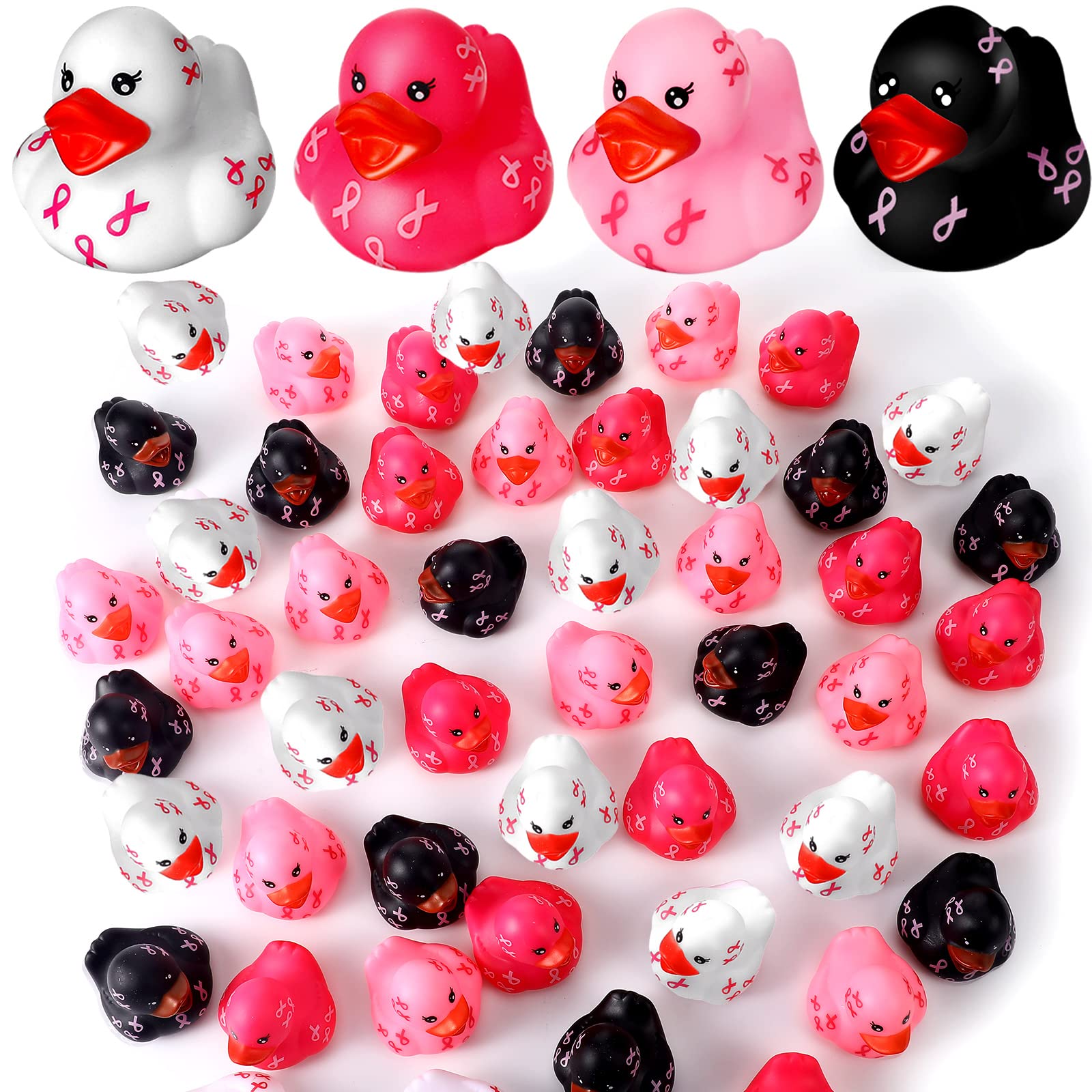 Pink Ribbon Rubber Ducks Bathing Toy Breast Cancer Bulk Squeaky Rubber Ducks Float Bathtub Ducks Decoration Favors Multicolor Gift for Baby Shower Birthday Summer Pool Activity (12 Pcs)