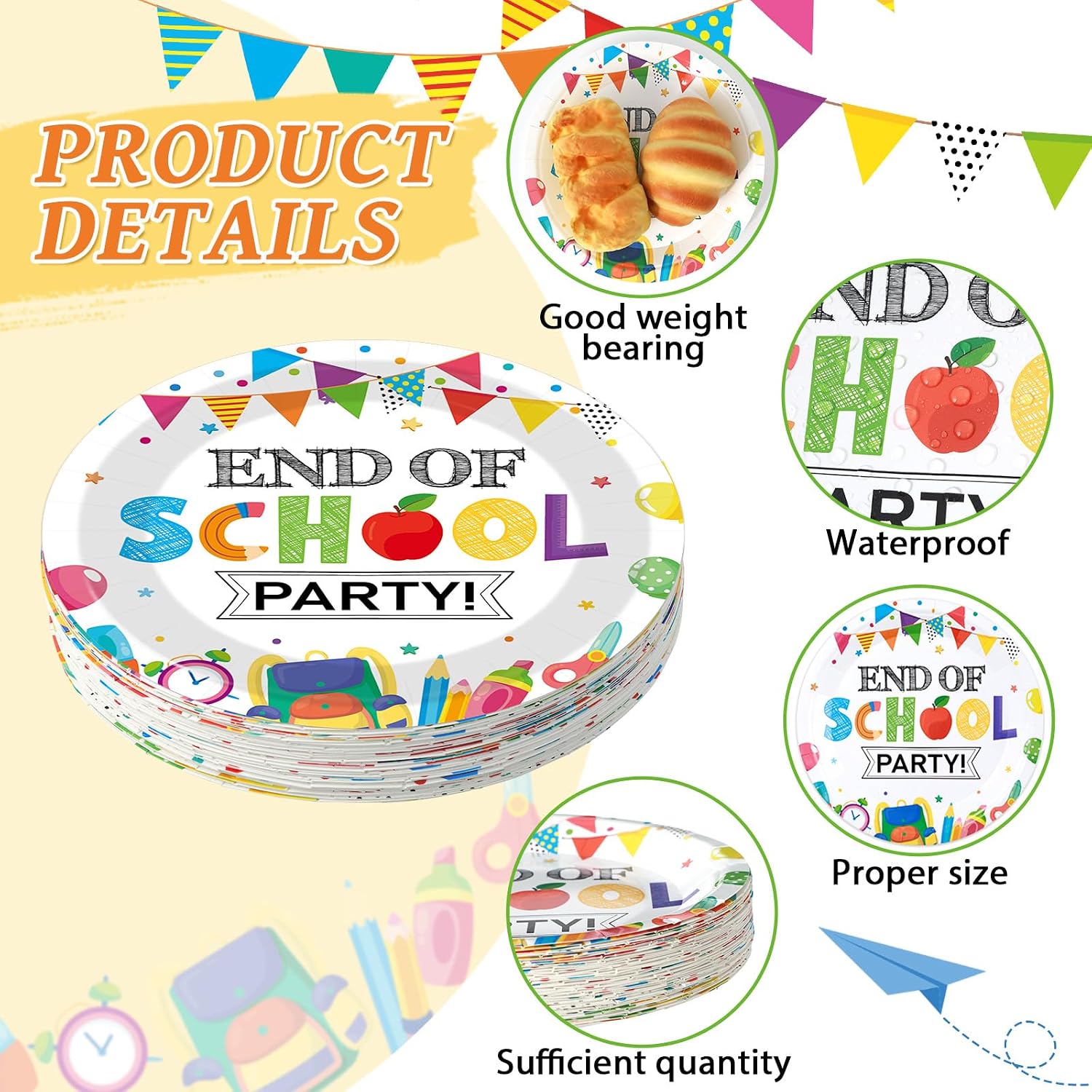 50pcs End of School Year Paper Plates and Napkins Disposable Summer Vacation Tableware Summer Theme Supplies for 25 Guests End of School Celebration Graduation Birthday Party Decor