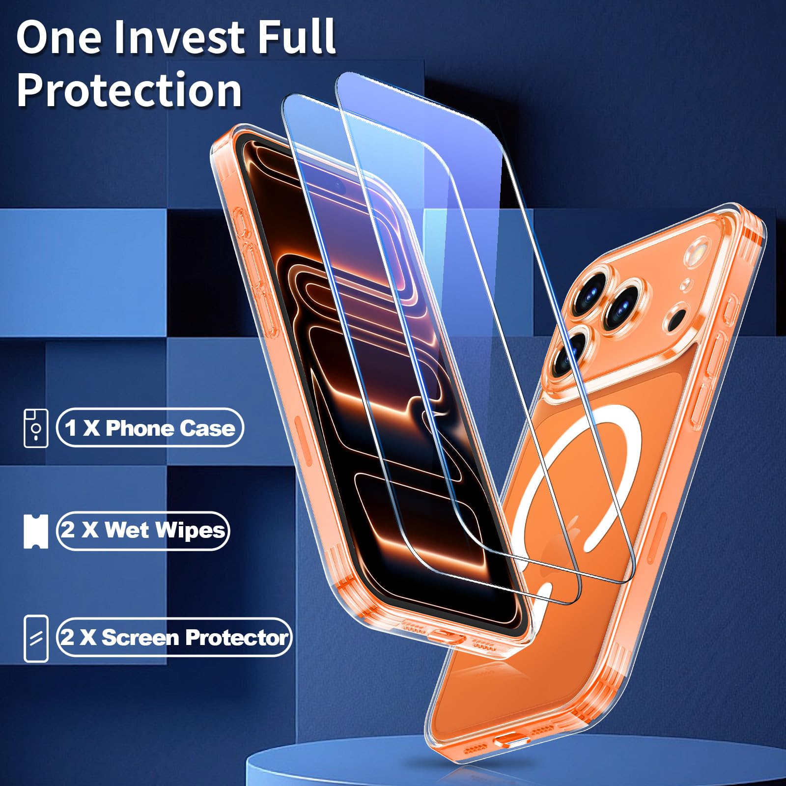 Yohii 3 in 1 Magnetica Cover per iPhone 17 Pro con 2 Pezzi Vetro Temperato [Protezione Fotocamera] Compatibile con Mag-Safe, Custodia Antiurto di Livello Militare, Trasparente