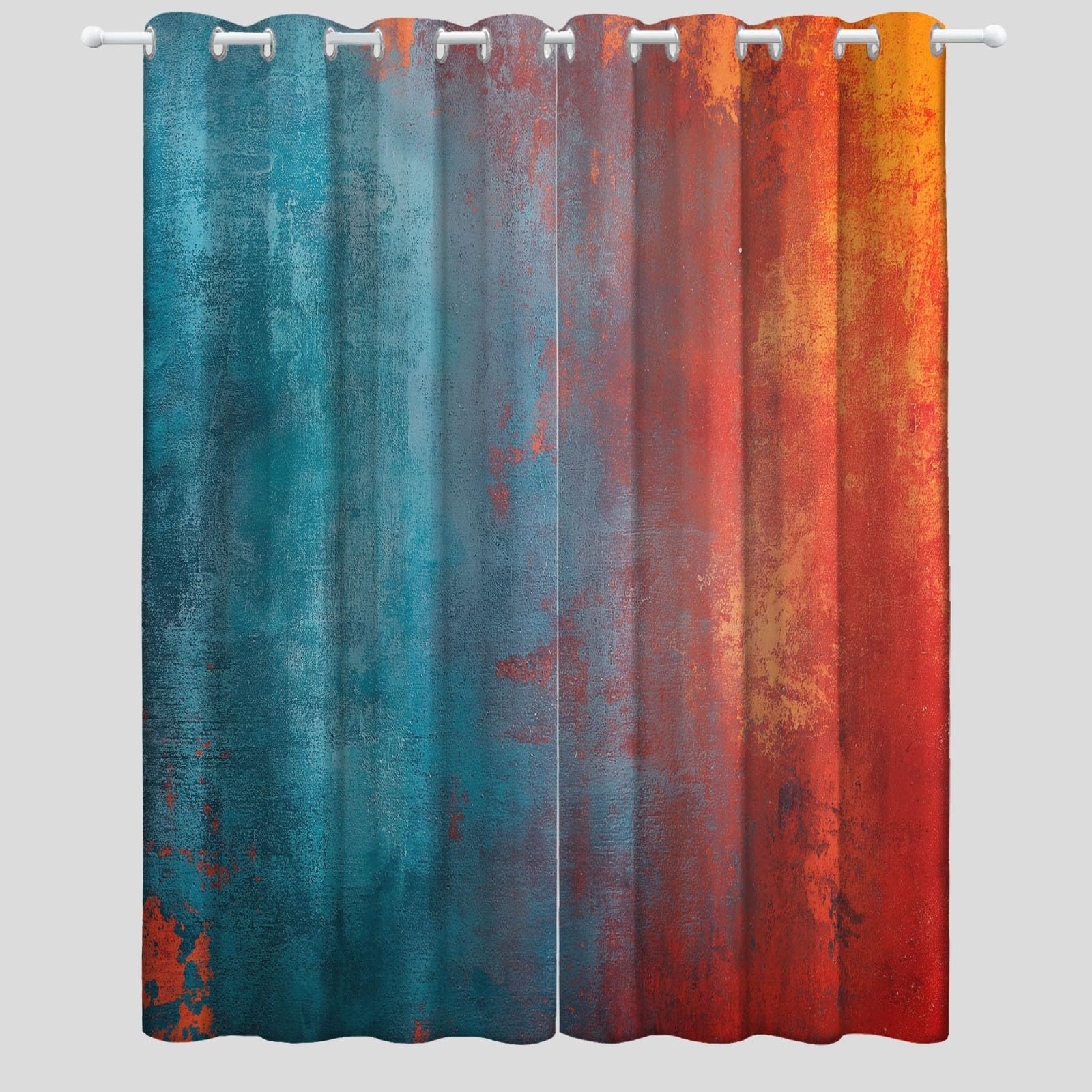 Rideaux Isolants 110L X 215H cm (2 Panneaux), Design Texture Rouille Vintage Tenture Opaque Anti-Chaleur pour Chambre Principale, Bleu Rouge