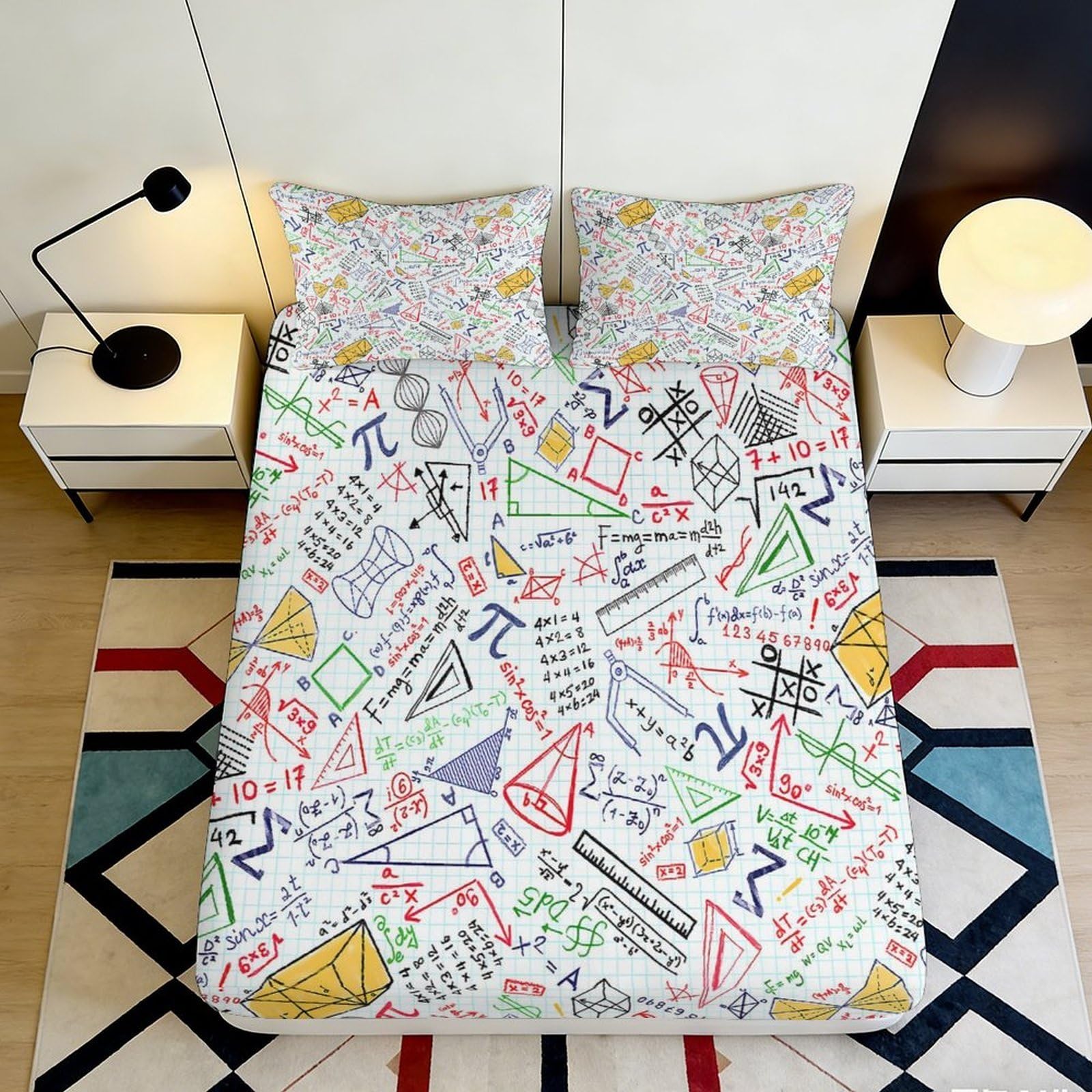 3D Printed Graffiti Art Fitted Sheet Microfiber Soft Breathable Cartoon Doodle Bed Cover for Bedroom Dorm Mattress Protection Decor 90x200x25cm