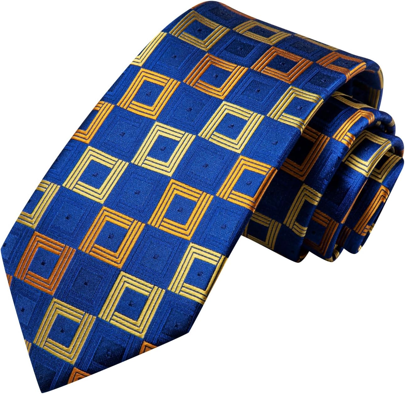 Hi-Tie Mens Plaid Ties Classic Paisley Necktie with Handkerchief Cufflinks Set Business Stripe Tie - Image 4