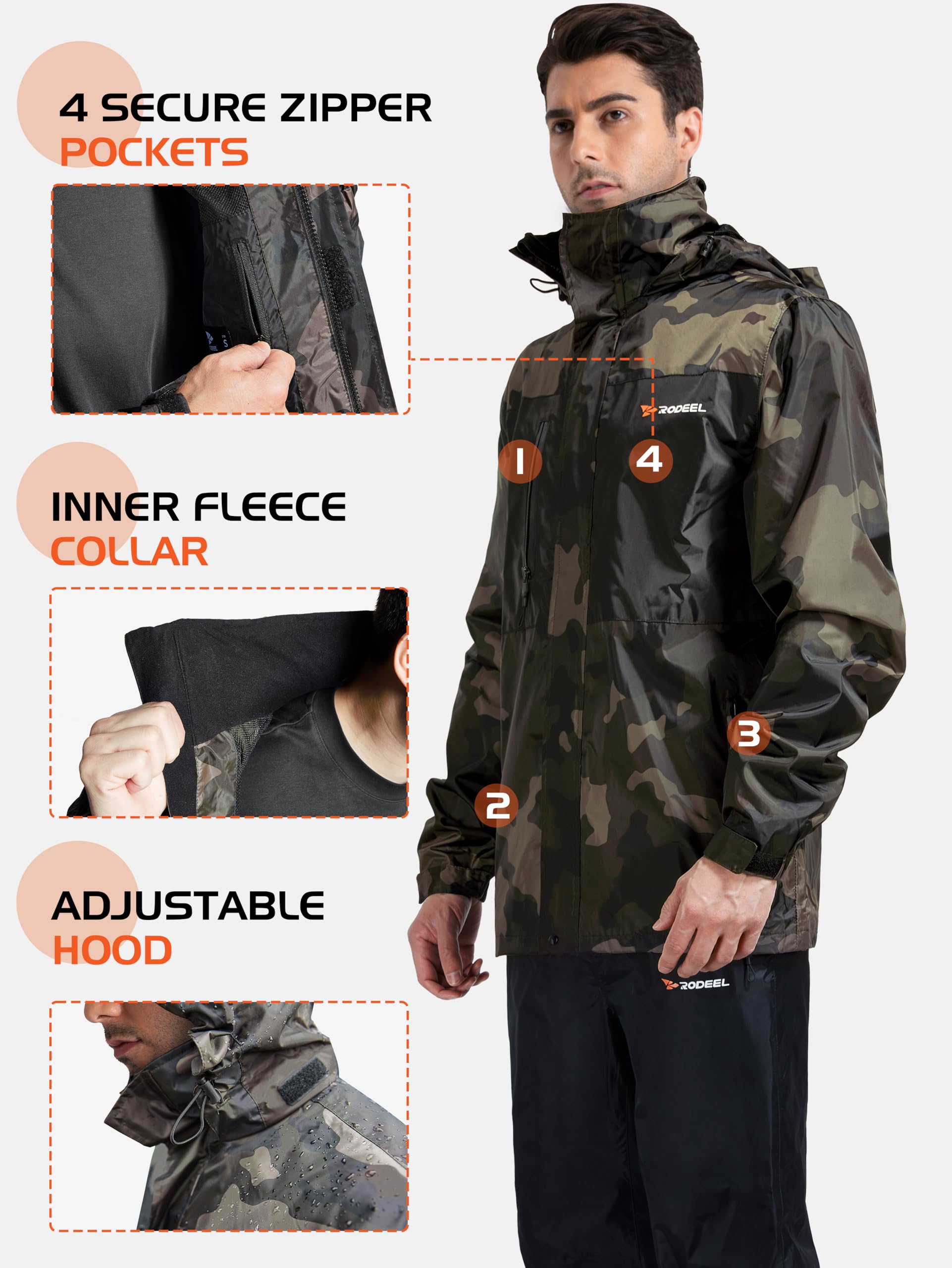 Rodeel Waterproof Fishing Rain Suit for Men (Rain Gear Jacket & Trouser Suit)