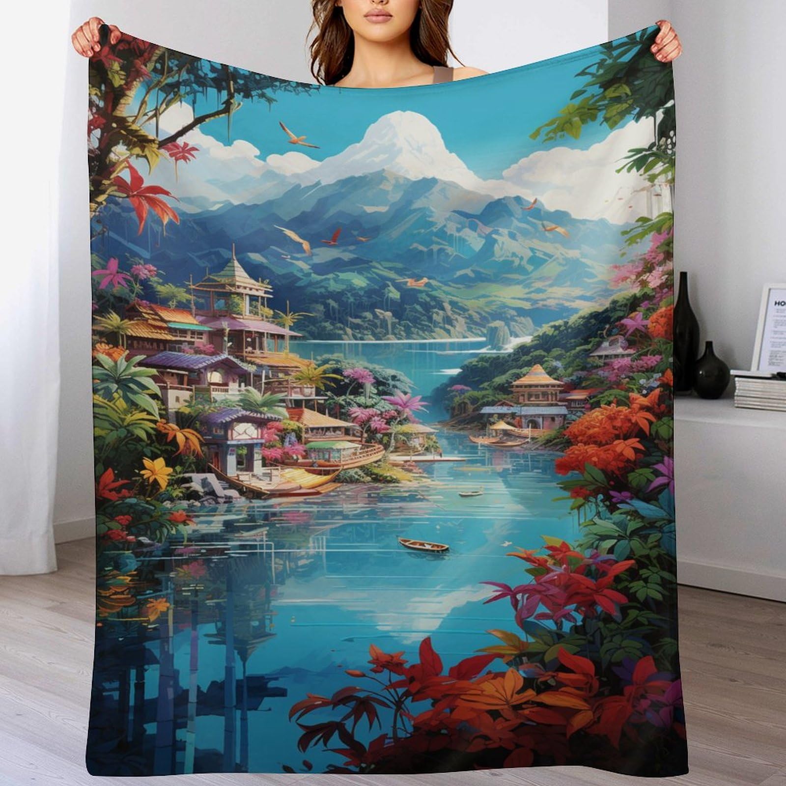 Couverture en flannel Holiday Bay douce 150x200cm pour lit et canapé