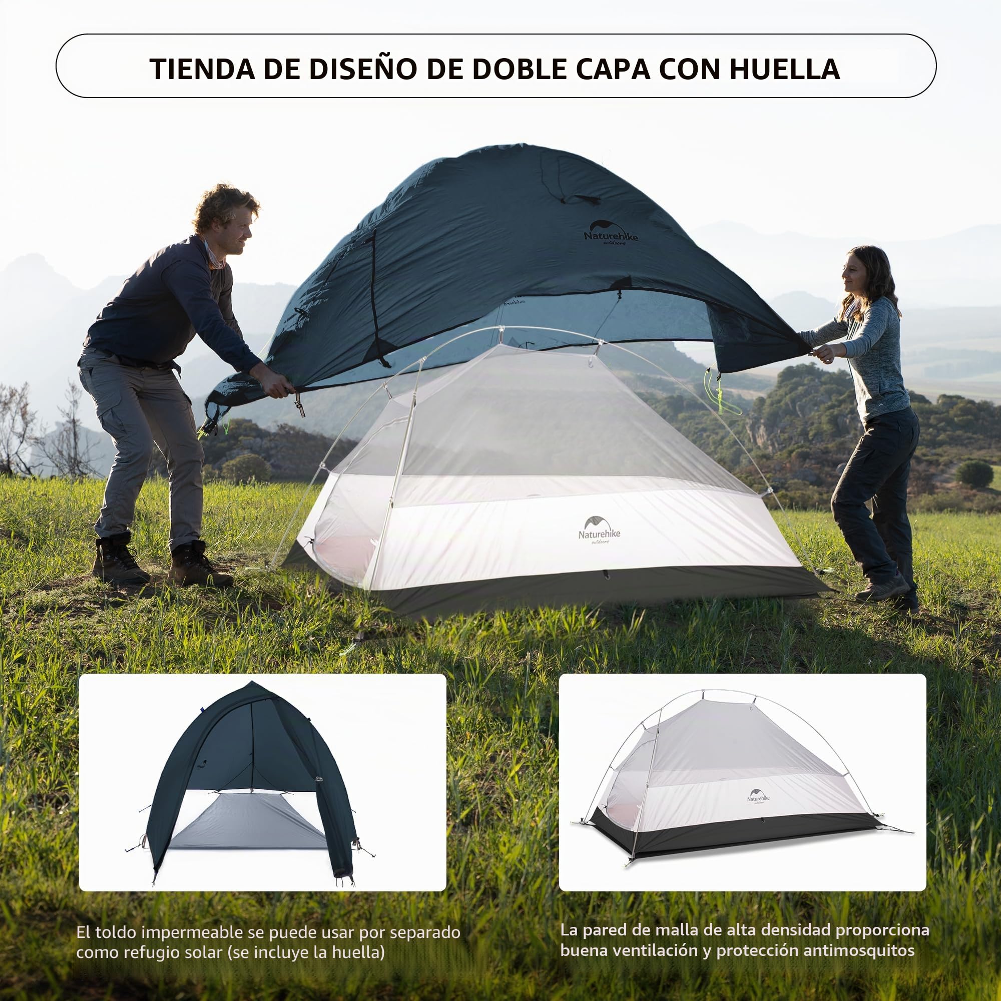 Naturehike Cloud up 1 Persona Carpa para Mochileros para Carpa de Cúpula Ligera para Acampar y Senderismo para 1 Hombre (Azul Marino)