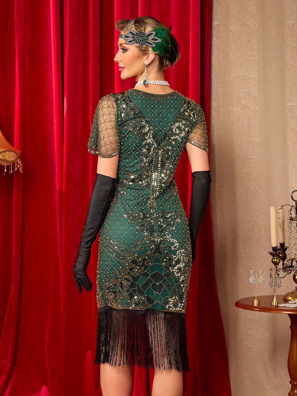 Flapper Dresses 1920s Dresses for Women,Crew Neck Great Gatsby Dresses with Sleeve Roaring 20s Dress for Harlem Nights - Image 3