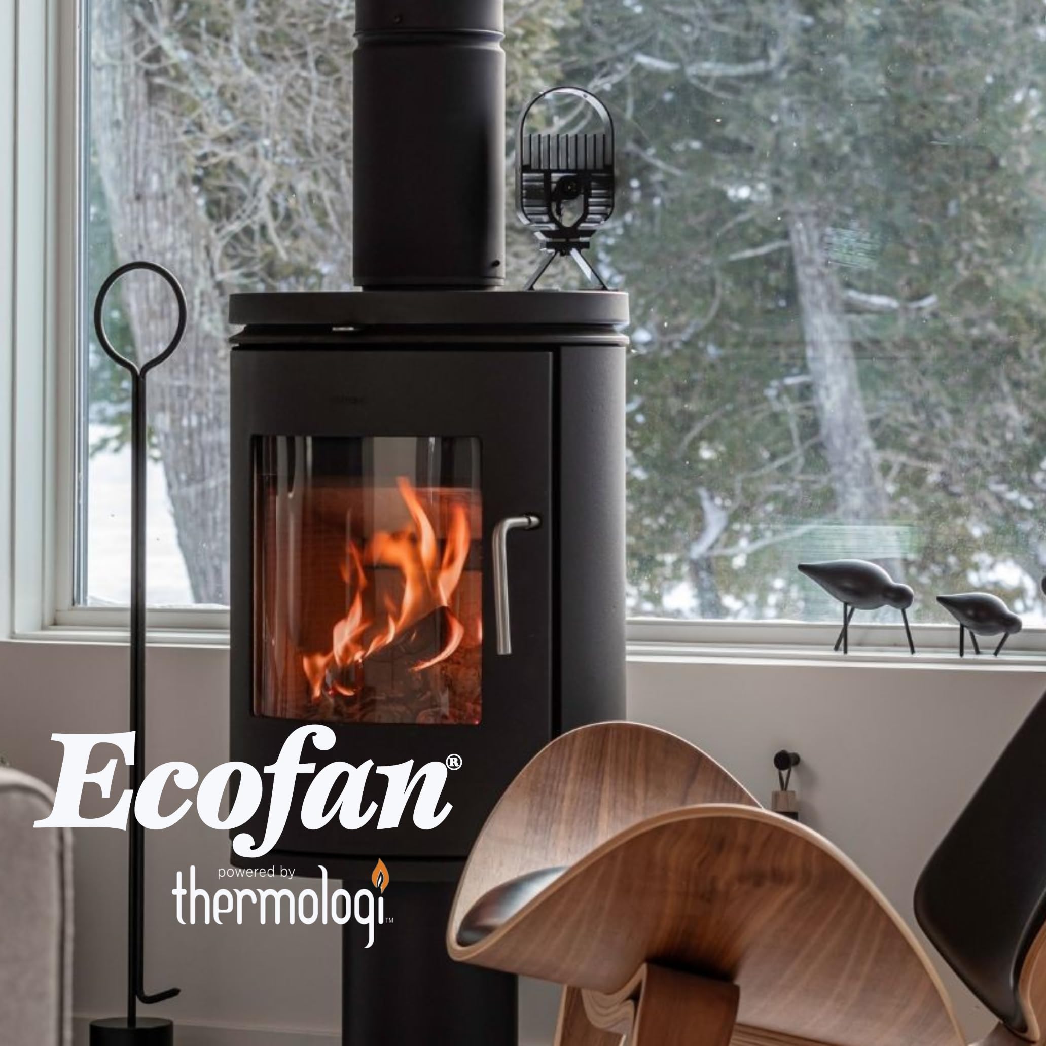 Ecofan AirDeco wentylator kominkowy na drewno, czarne ostrze