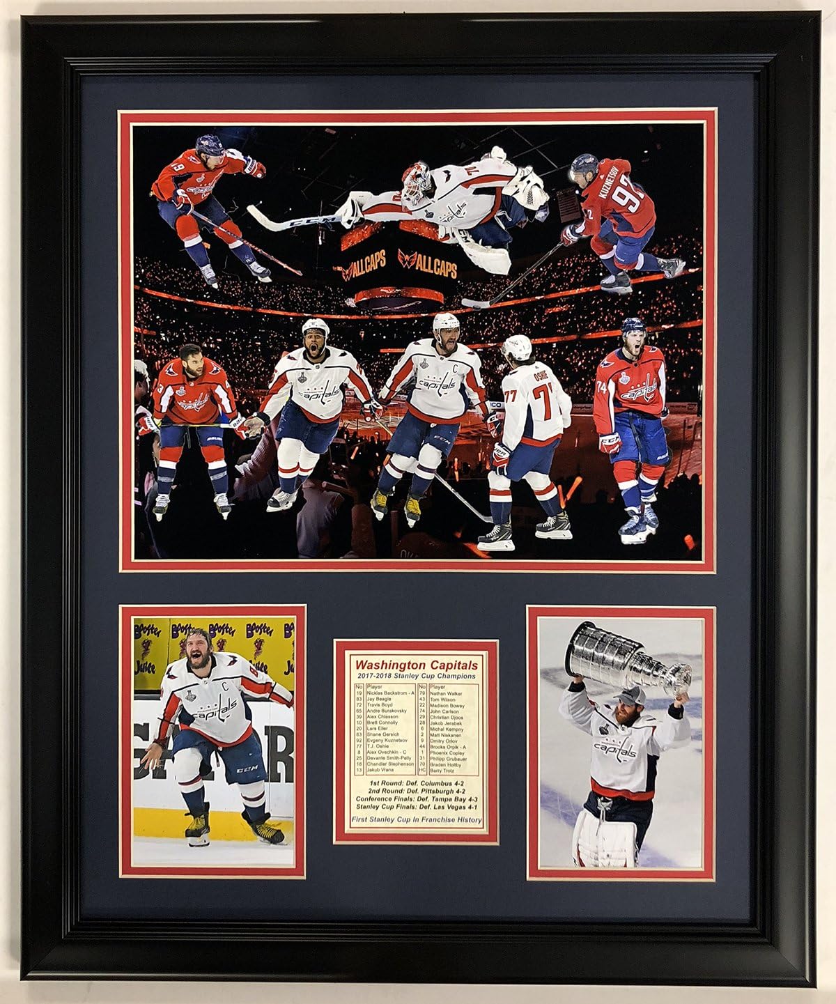Legends Never Die NHL Washington Capitals 2018 Stanley Cup Framed Double Matted Photos, Collage, 18" x 22", (20393U)