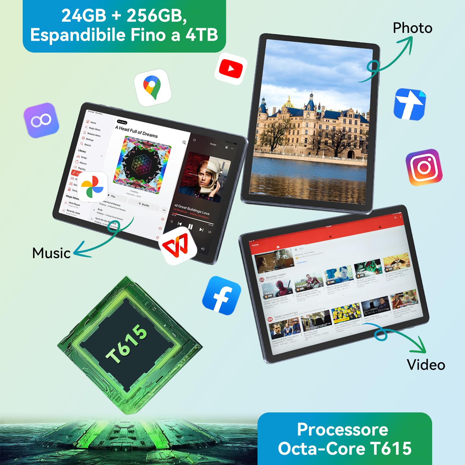 W90 Tablet in Offerta con SIM, 24 GB+256 GB (4 TB TF), Octa-core | Tablet 11 Pollici per Gaming, 1920*1200 FHD+, 8000 mAh, 16 MP+8 MP, Gemini AI, Widevine L1, Face ID (4 Anni di Garanzia)
