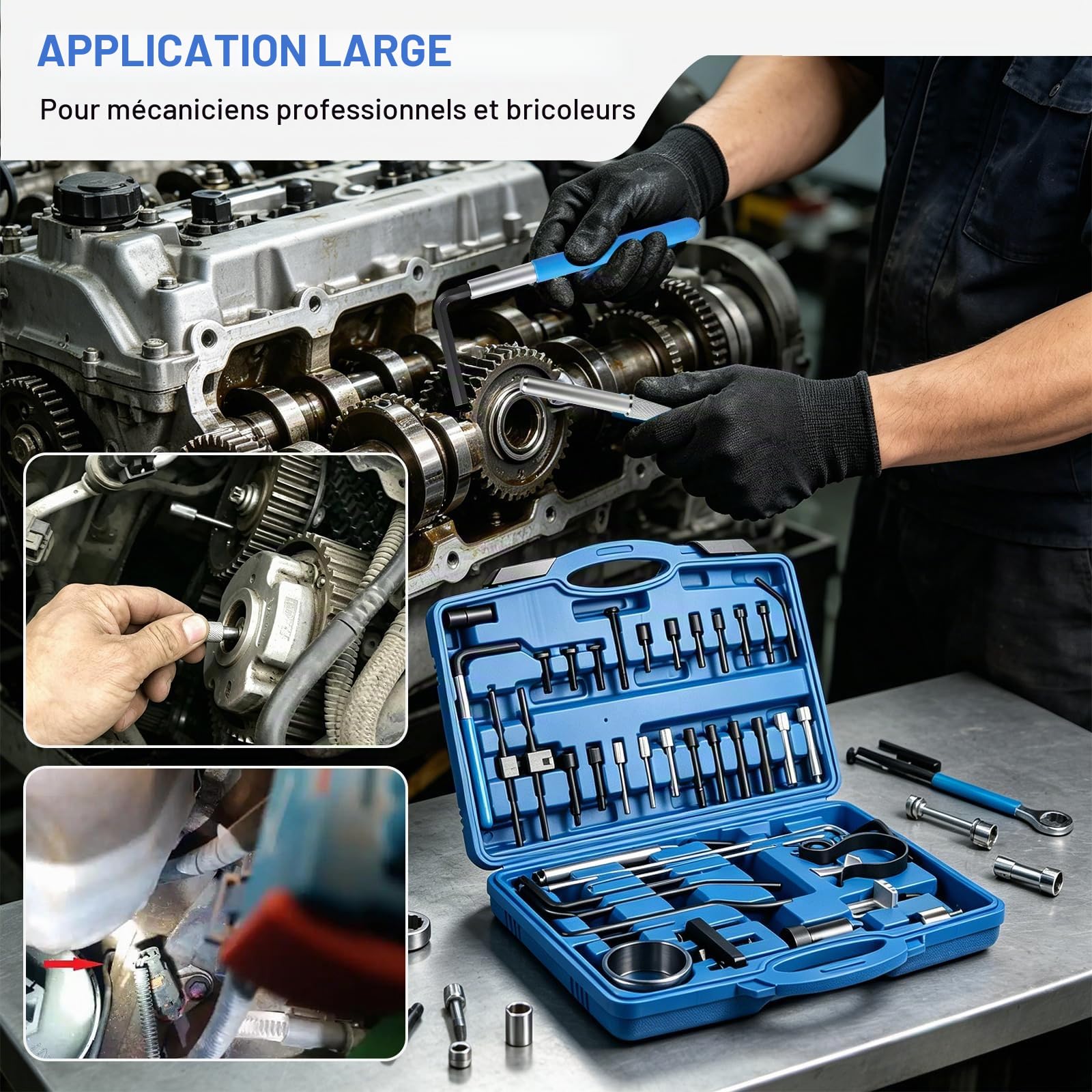 EXLECO 42 Pièces Outil de Calage de Distribution et Réglage d'arbre à Cames pour Moteur Essence Peugeot Citroën EW Série 16V, Outil pour Chaîne et Courroie de Distribution