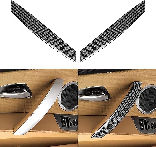 Vista 7 de RRX Cubierta de marco para manija interior de la puerta del automóvil, calcomanía de fibra de carbono negro real para puerta de agarre abierto, Hadle