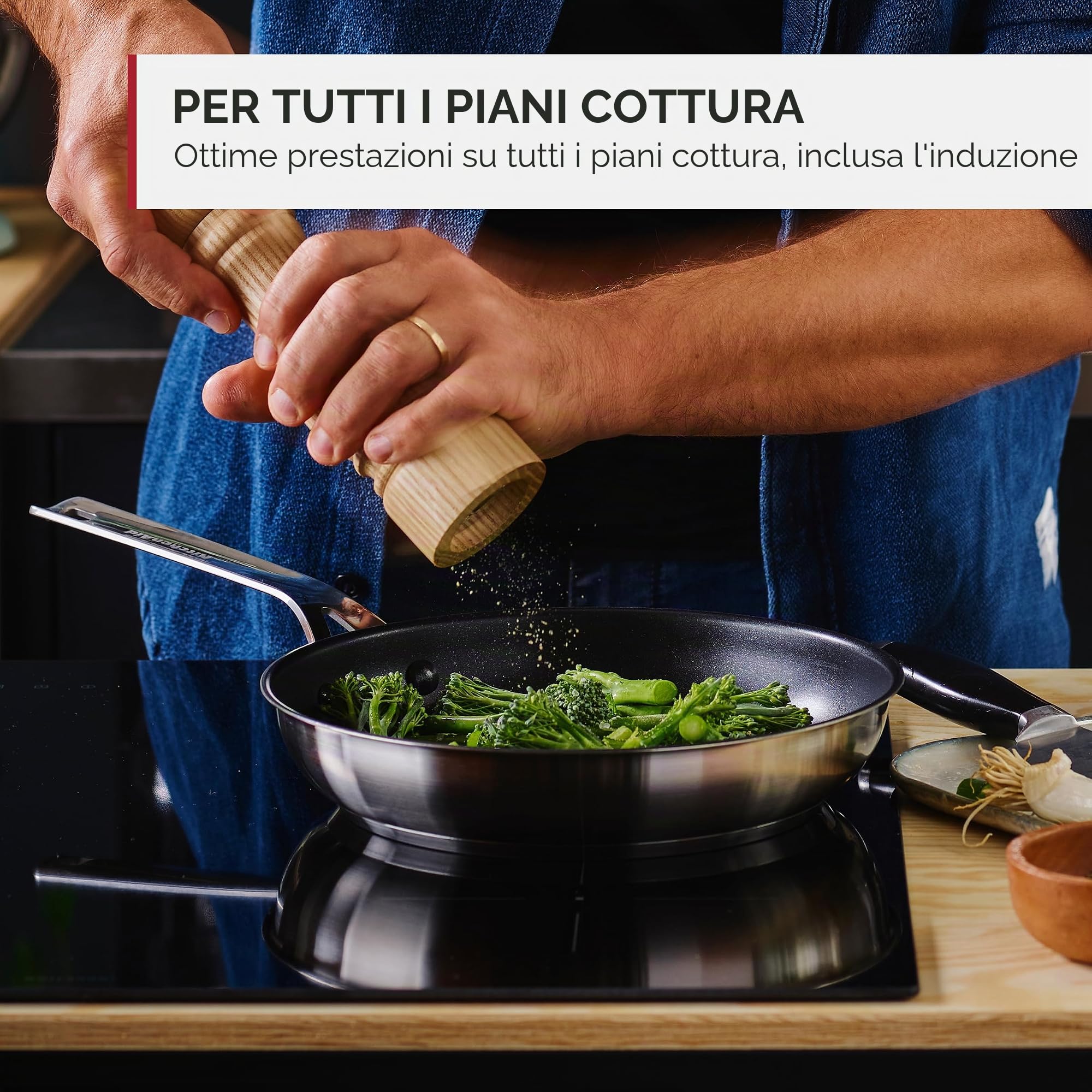 KitchenAid Stainless Steel Set di Pentole Antiaderenti in Acciaio Inox con Coperchio, Adatte a Tutti i Tipi di Fornelli, Induzione, Forno e Lavastoviglie, 20/24 cm + Pentolino 16 cm/1,5 L, 5 pezzi