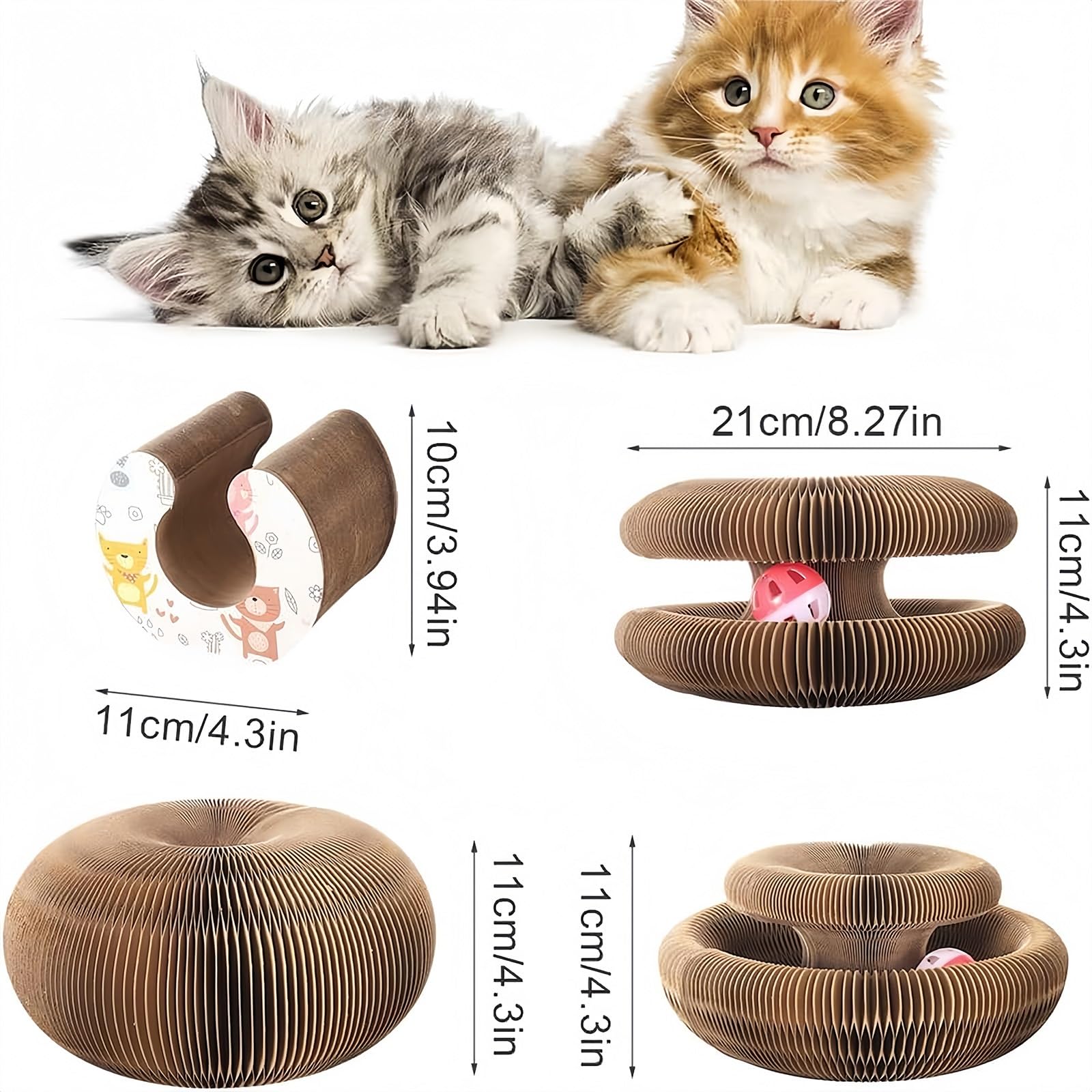 Flexiplay – 2in1 Kratz- und Spielring, Kratzkokon für Katzen mit Ball, Katzenwirbel Katzenliebling, Flexibles Katzenspielzeug für Den Innen und Außenbereich, Lindert Katzenstress(A,3 Stück)