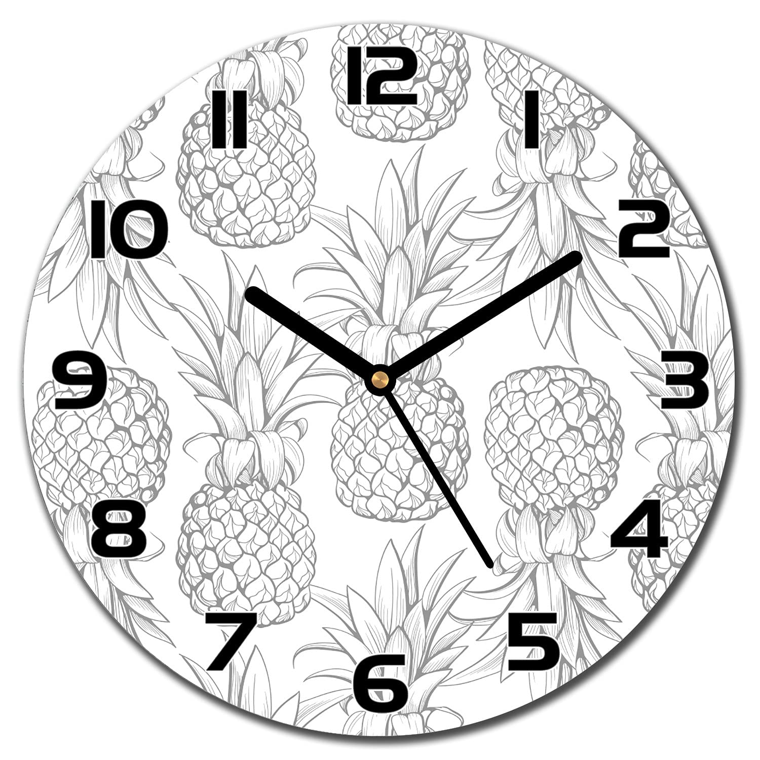 Horloge en verre cuisine et salon moderne 30 cm au motif ananas