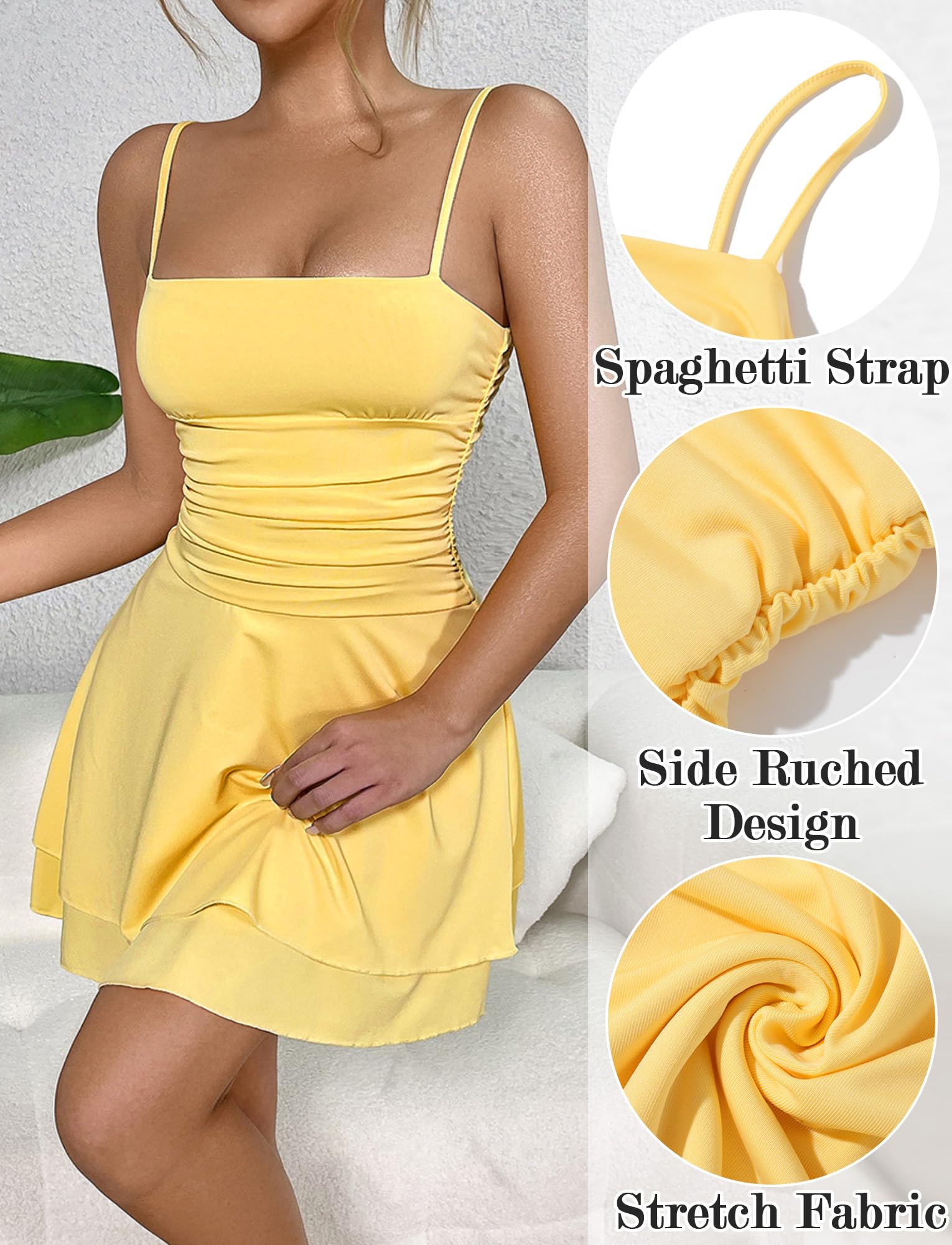 SEAUR Abito Donna con Spaghetti Strap Vestito Scollatura sul Dietro Orlo a Balze Vestiti per Uscire Cocktail Party