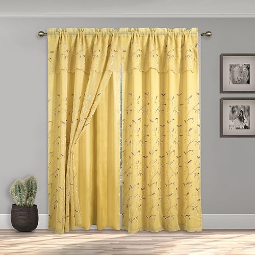 Miniatura 2 de Juego de panel de cortinas Elegant Comfort Luxury para ventanas con cenefa adherida y fondo, de 54" x 84" (juego de 2)