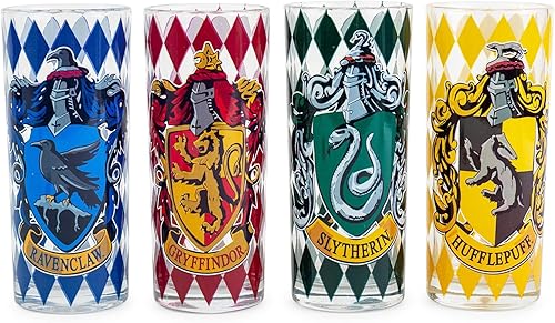 Silver Buffalo Harry Potter Hogwarts House Crest - Juego de 4 vasos de 10 onzas