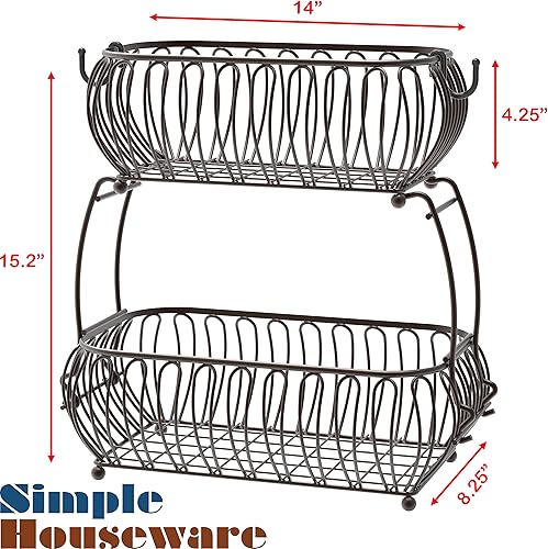 Miniatura 3 de SimpleHouseware - Soporte oblato para cesta de frutas de 2 niveles, bronce