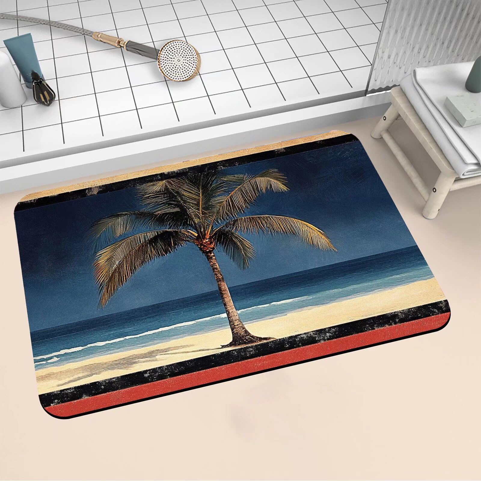 Alfombra de baño de diatomita antideslizante con diseño de plantas y secado rápido (40x60 cm)