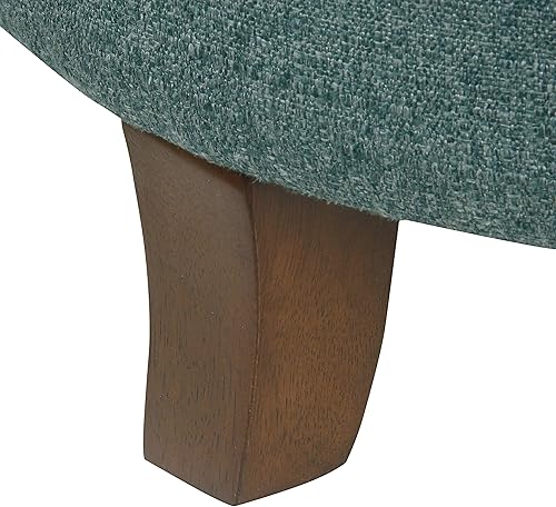 Miniatura 8 de HomePop by Kinfine - Otomana redonda tapizada de tela, otomana con botones y tapa extraíble, tejido verde azulado