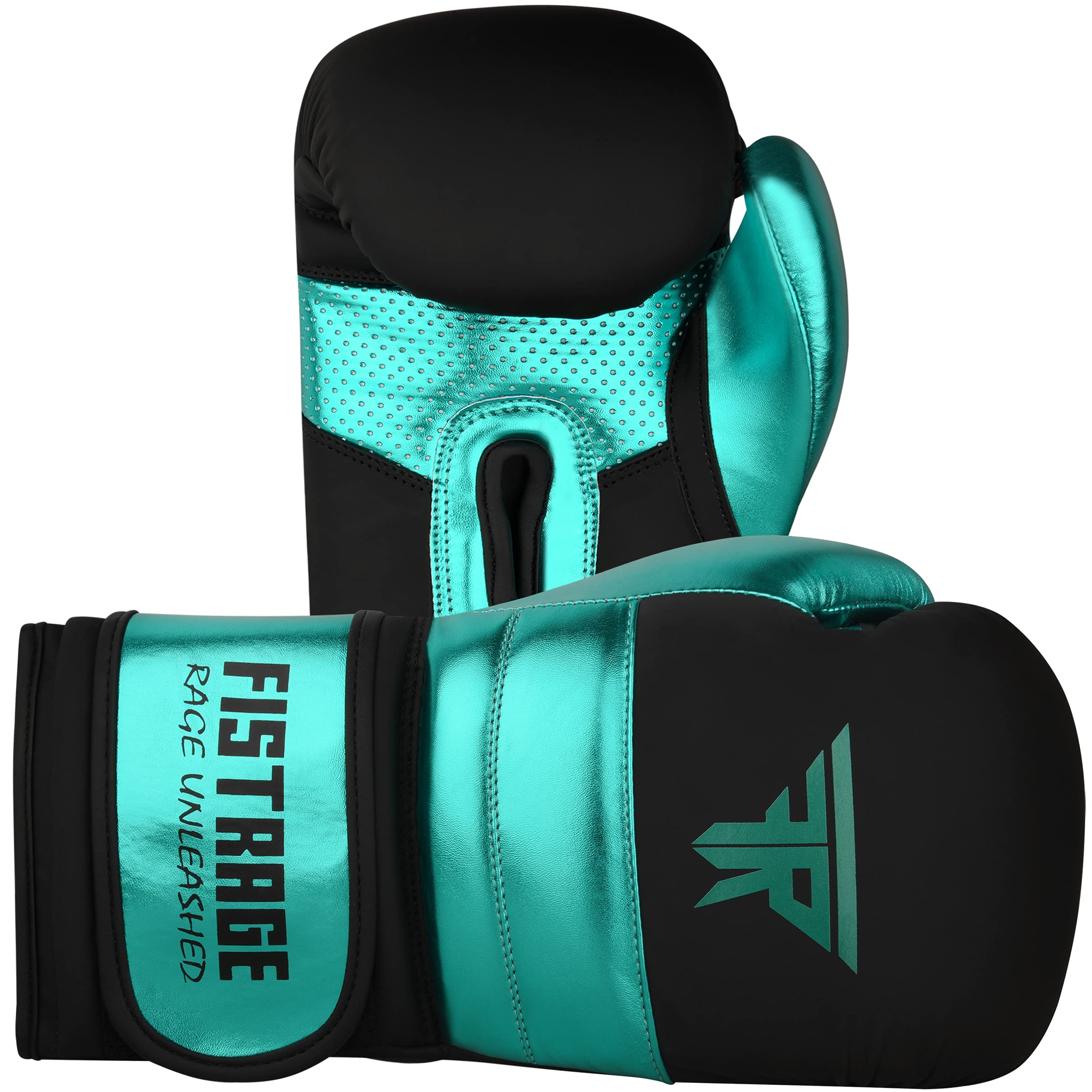 FISTRAGE Rękawice bokserskie, metaliczne, skórzane, MMA, trening muay thai, kickboxing, sparingi, ciężka torba, rękawice treningowe, rękawice dla mężczyzn i kobiet, fluoro-zielono-czarne, 400 ml