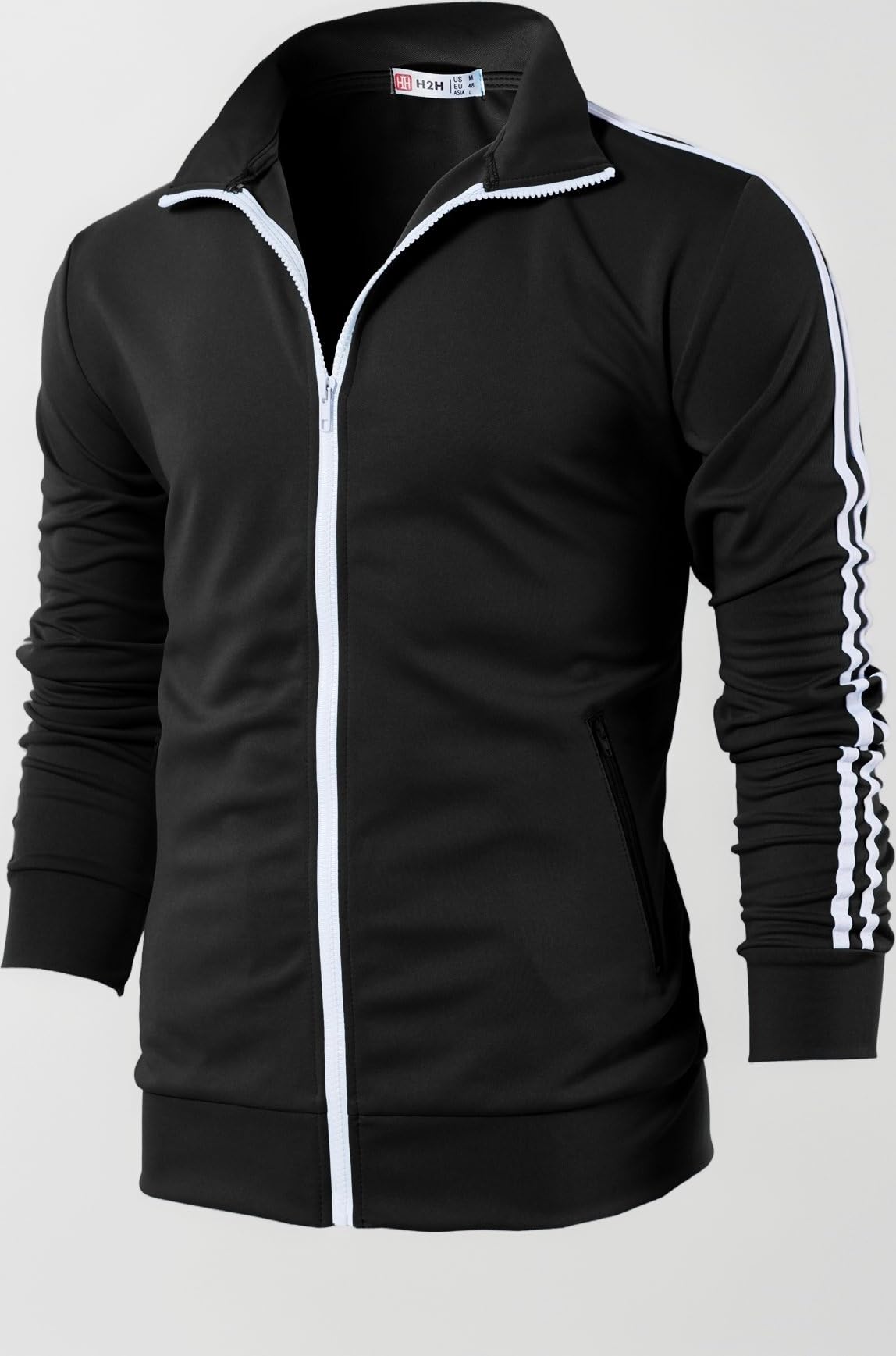 Mens Active Slim Fit Track Lightweight Jacket Zip-up Long Sleeve BLACK US M/ASIA L (CMOJA0103)
