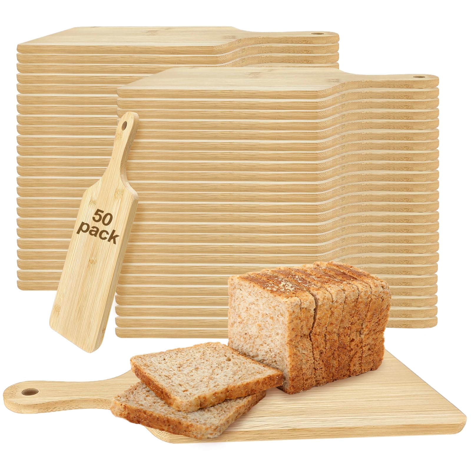 50 tablas de cortar de madera a granel, con grabado láser, con asa, tablas de charcutería para regalo personalizado del día de la madre, 11 x 5 pulgadas, bambú
