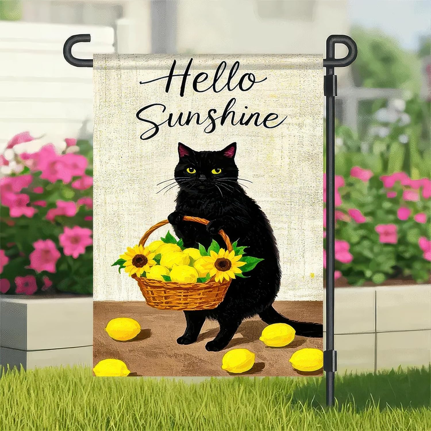 Hello Sunshine Garden Flag 12x18 Inches Black Cat Lemon Sunflower Welcome Garden Flags Decorative Small Yard Flag for Lawn Patio Outdoor Outside Deco Spring Summer Decoration - Image 8