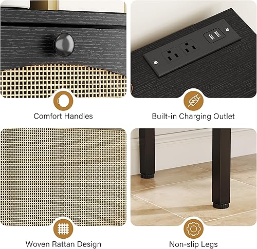 Miniatura 6 de NUNU LAB Armario de almacenamiento de zapatos de ratán para entrada con 2 cajones abatibles y estante ajustable, organizador de zapatos estrecho que