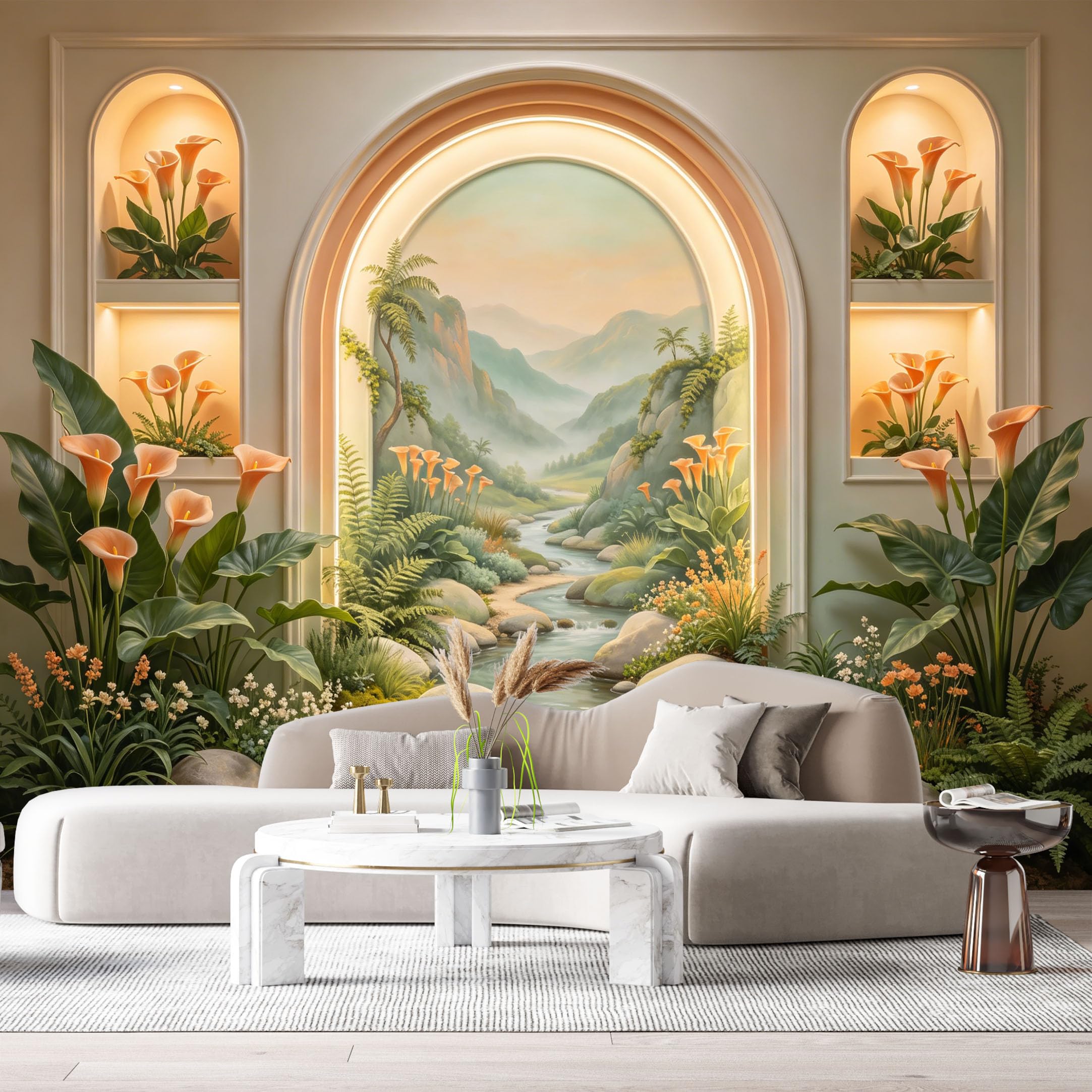 Custom Size Wall Murals Mountain River Valley Botanical Oil Painting 3D Trompe L'Oeil SelfAdhesiveWall Fabric Removable Wallpaper Wall Decor for Living Room Bedroom Bathroom