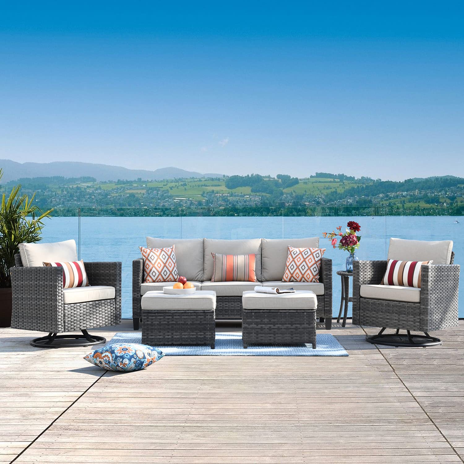 Buy OVIOS Patio Furniture Set 6 PCS Outdoor Wicker Rocking Swivel