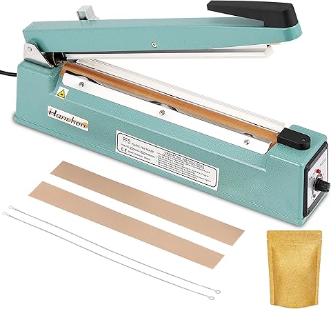 Hanchen Selladora de Bolsas de Plástico con Cortador 500mm Sellador Térmico de Impulso Industrial 800W para Papel de Aluminio/Papel Kraft/POF/PVC