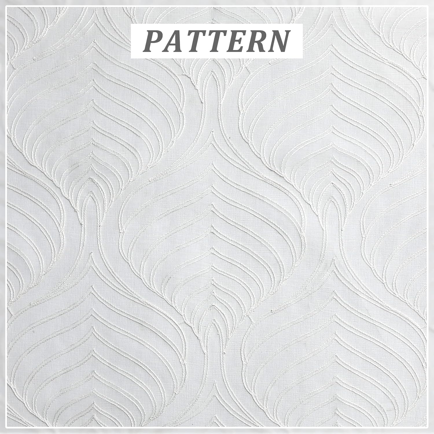 VISIONTEX White Sheer Curtains 108 Inches Long 2 Panels Set Moroccan Embroidery Texture Geometric Rod Pocket Ivory White Voile Tulle Semi Window Treatment Pair for Bedroom Living Room 54 x 108 Inches